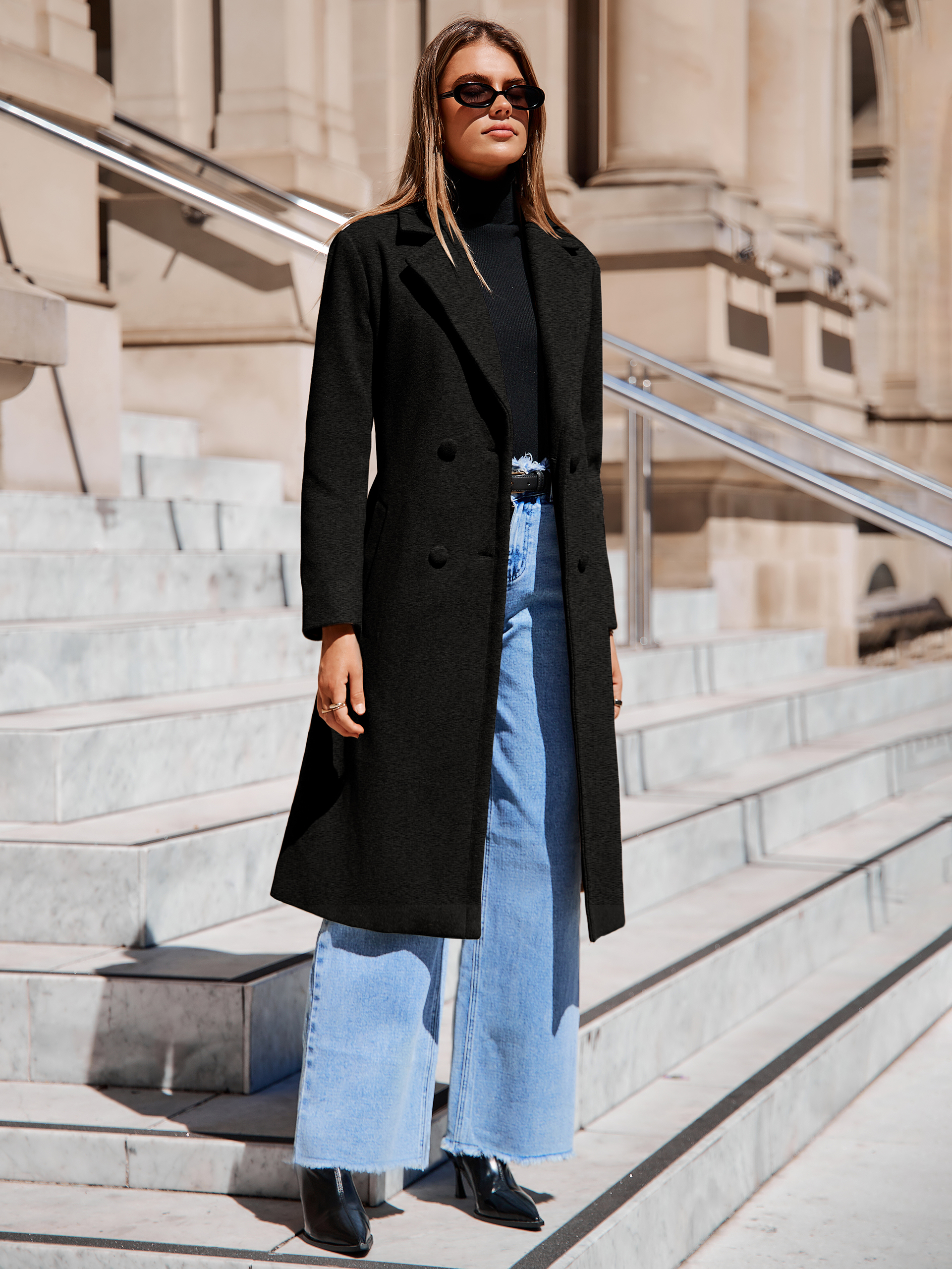 Longline Wool Blend Trench Coat with Belt