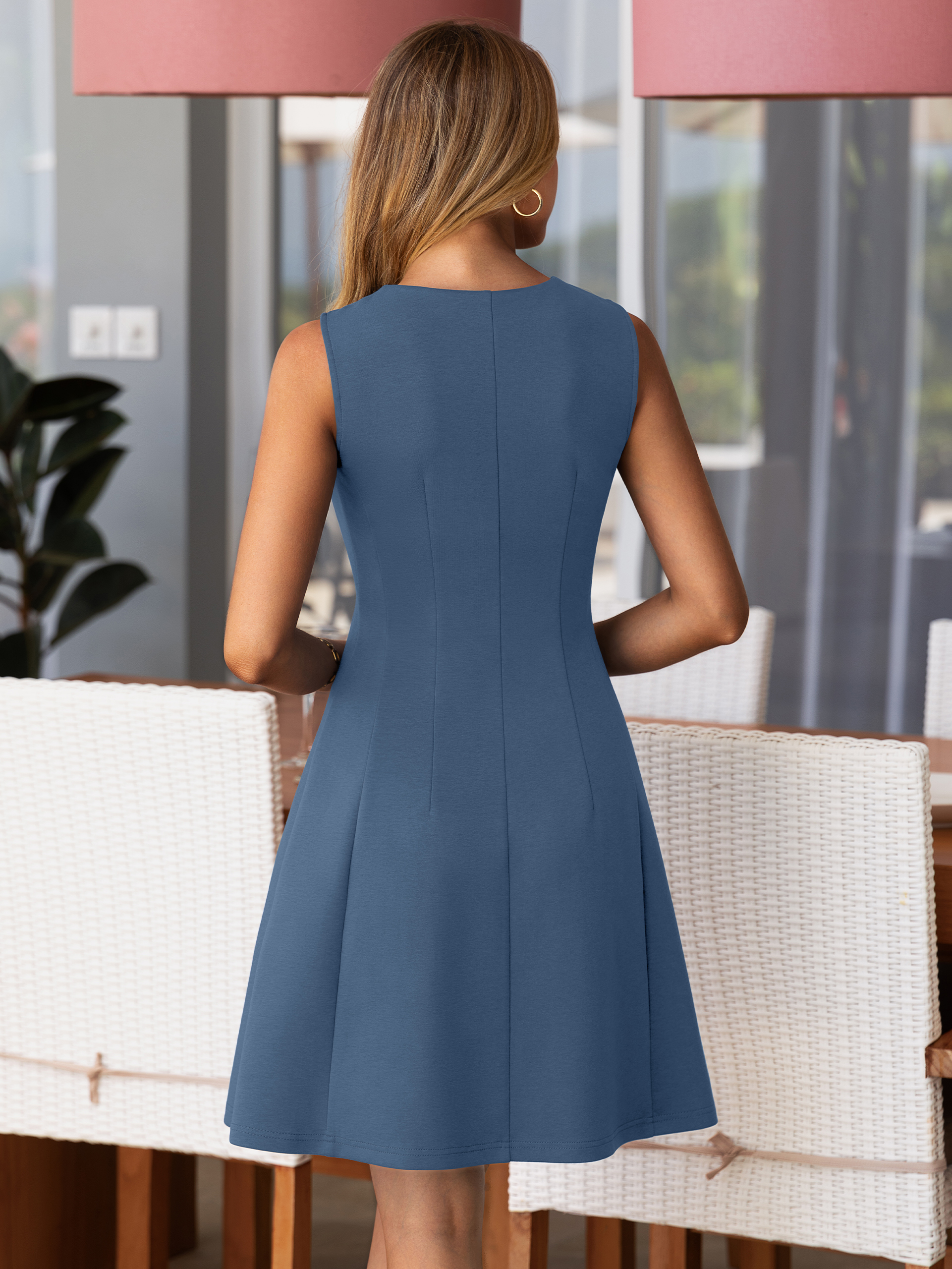 Zip Front Sleeveless A Line Cocktail Dress