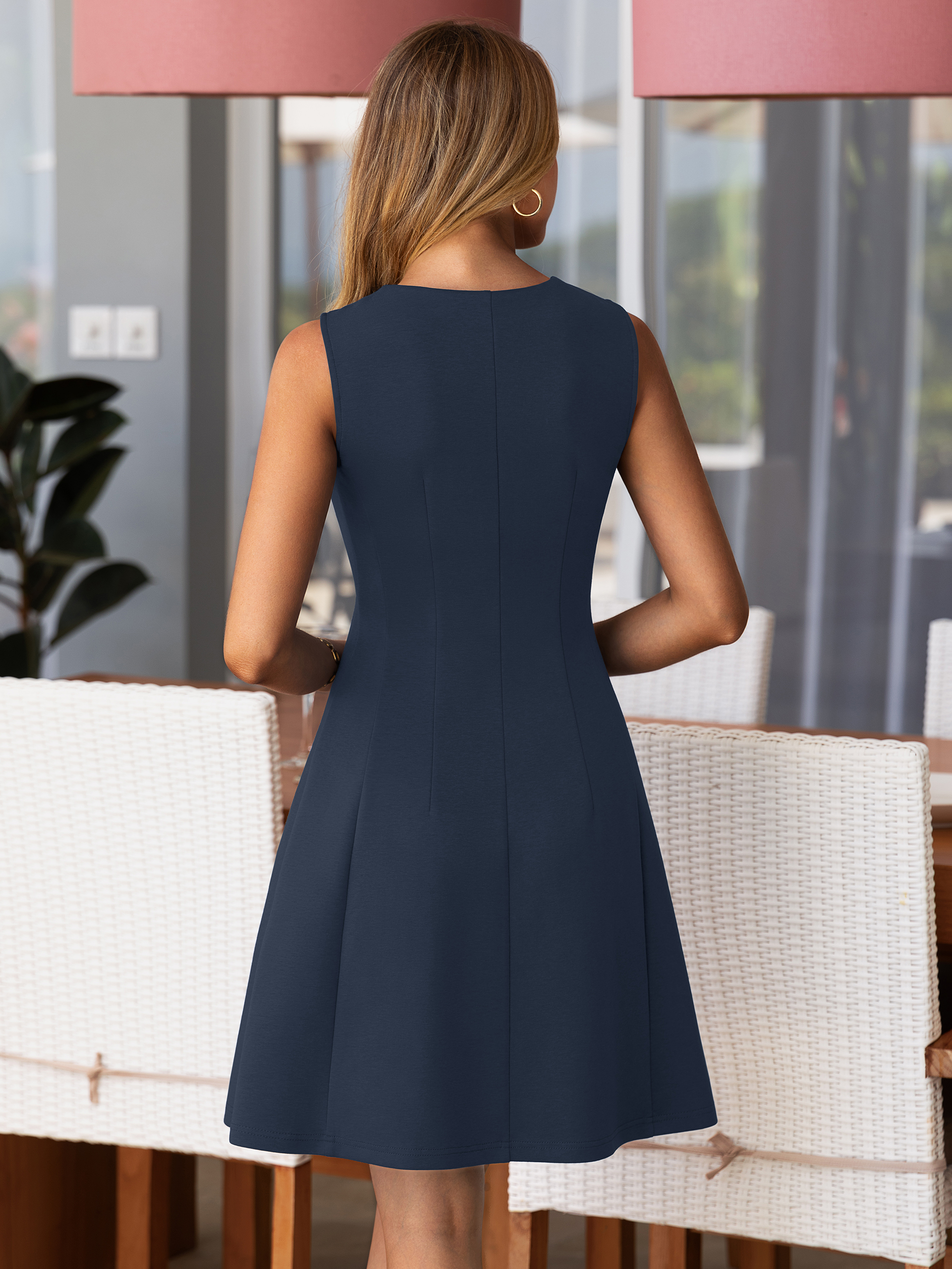 Zip Front Sleeveless A Line Cocktail Dress