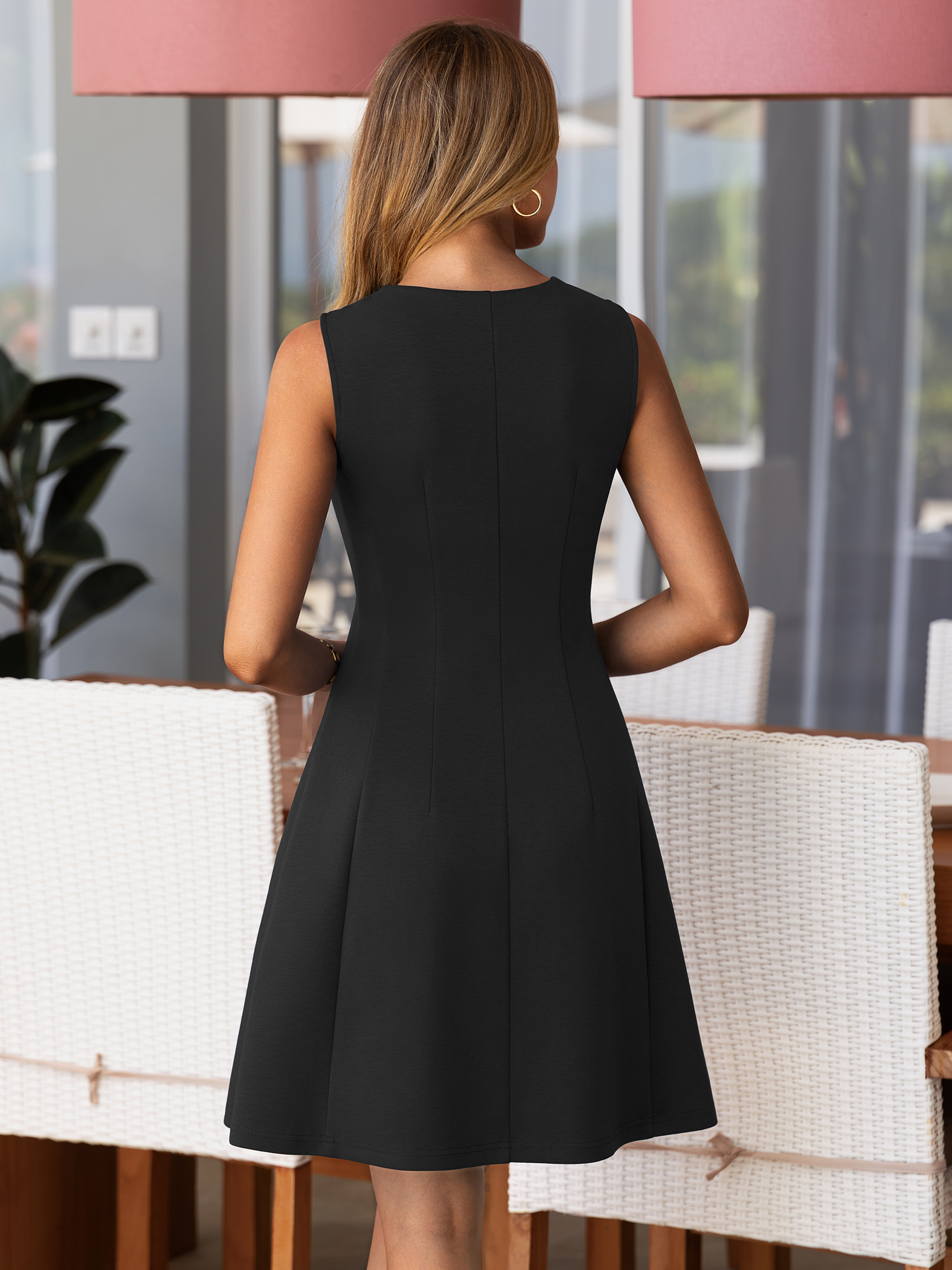 Zip Front Sleeveless A Line Cocktail Dress