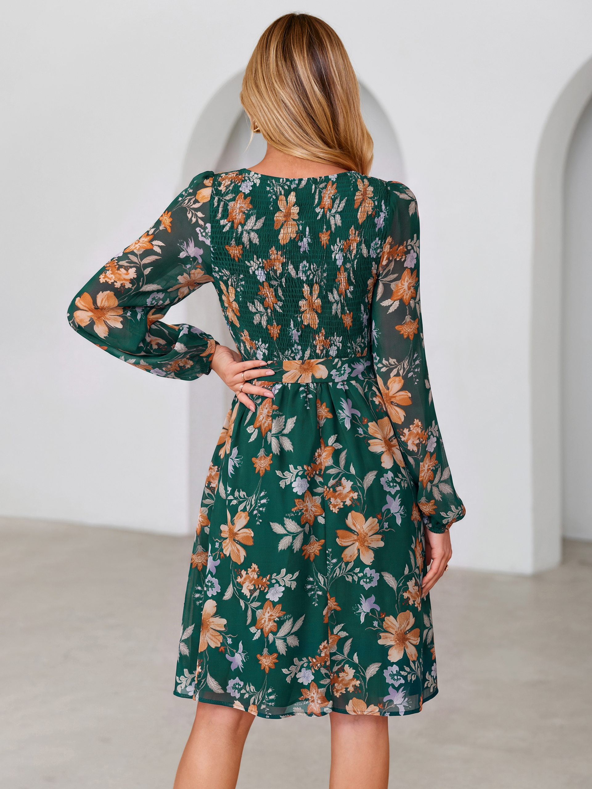 Floral Chiffon Smocked Tie Waist Mini Dress