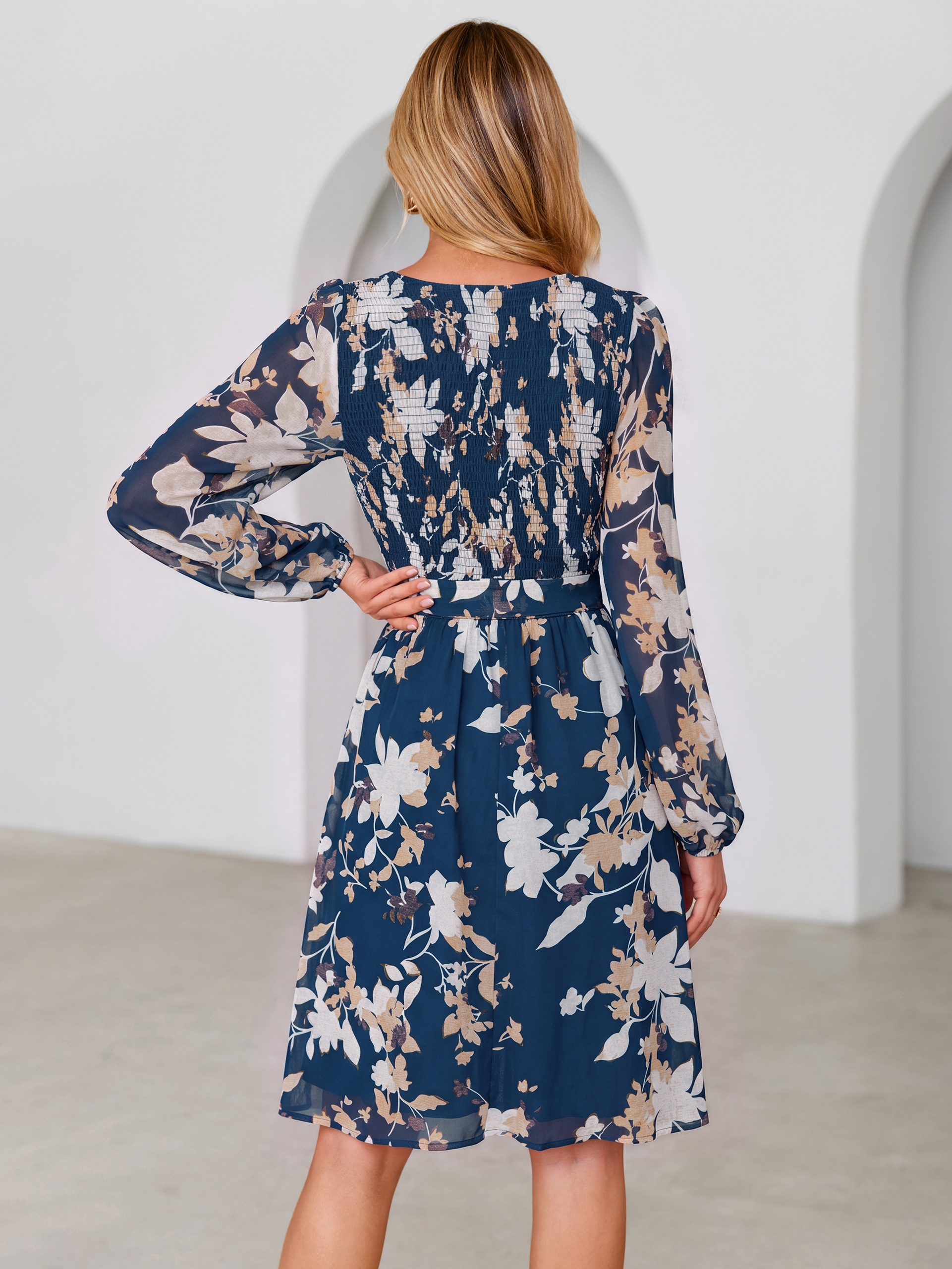 Floral Chiffon Smocked Tie Waist Mini Dress