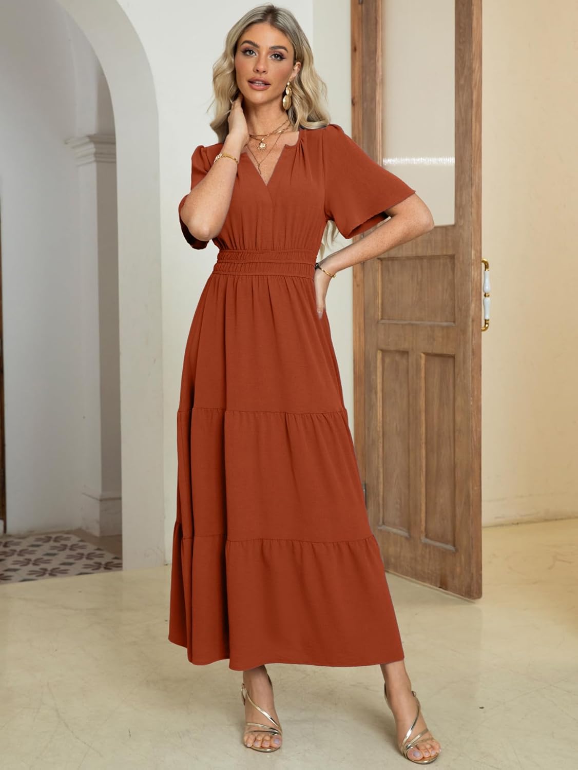 Somerset Flutter Sleeve Tiered Ruffle Maxi Dress - Orange