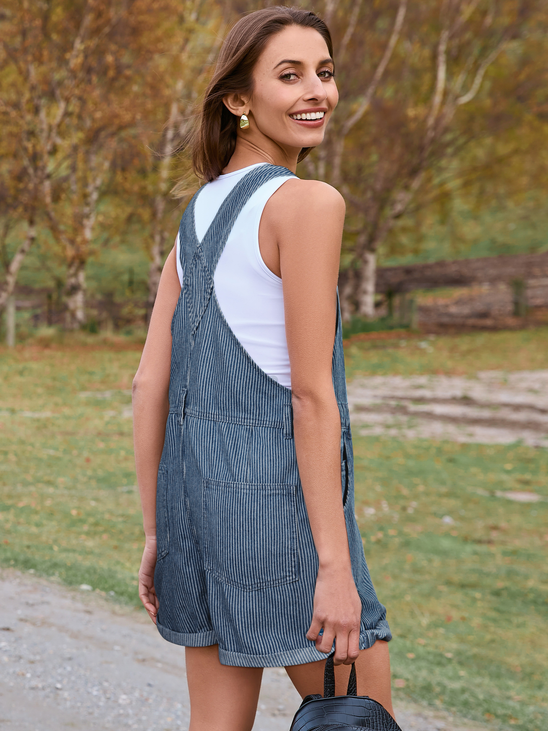 Casual Loose Fit Denim Romper with Pockets