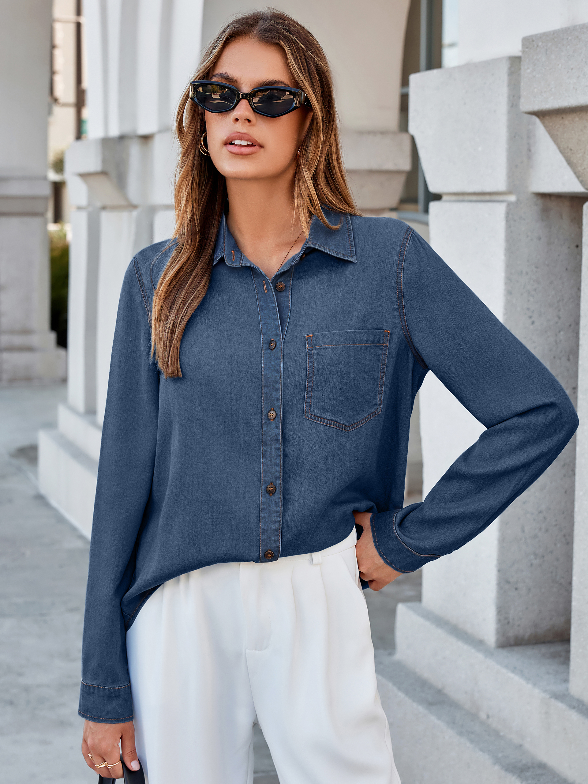 Stretch Lyocell Denim Button Down Shirt