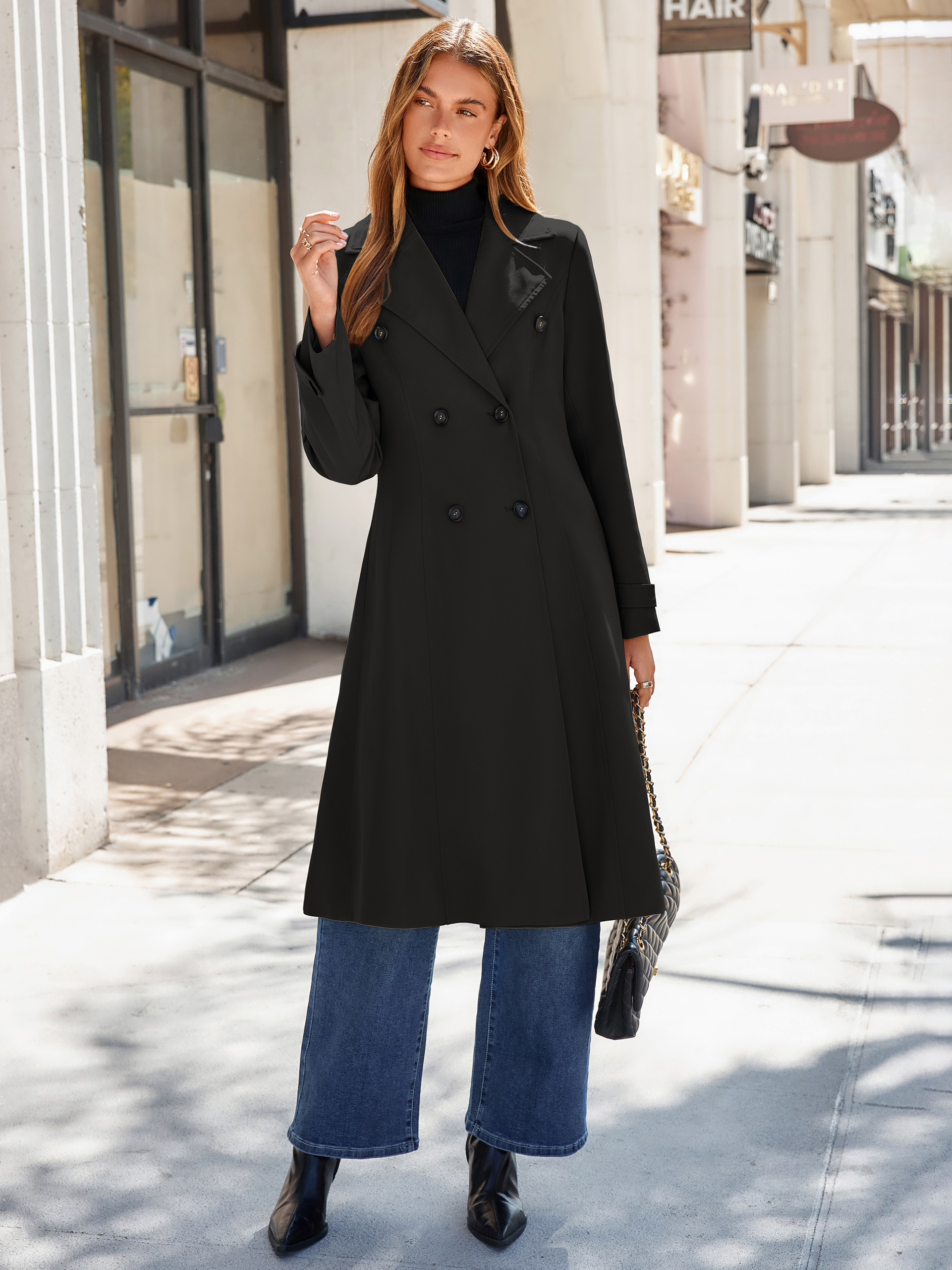 Oversized Double-Breasted Long Trench Coat