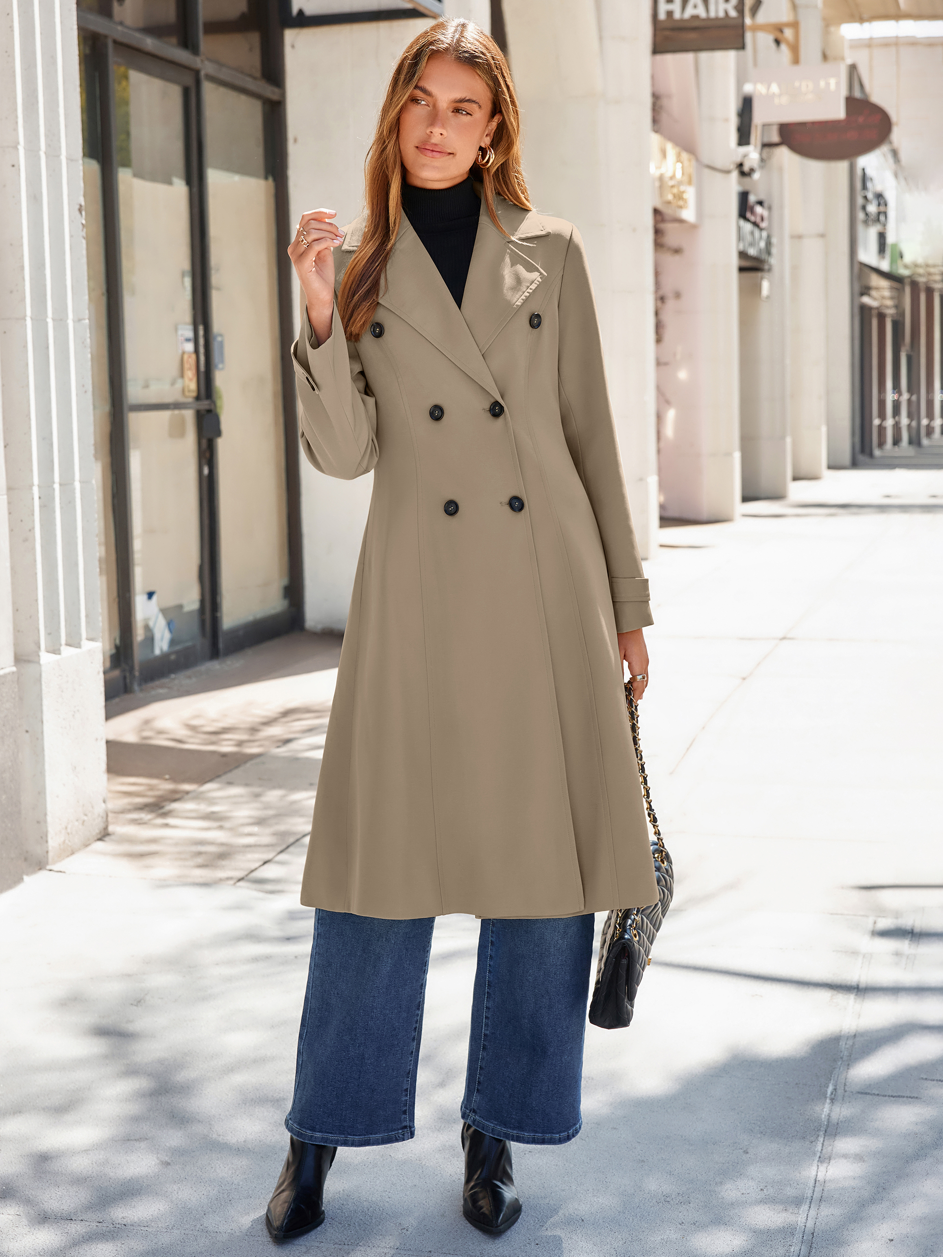 Oversized Double-Breasted Long Trench Coat