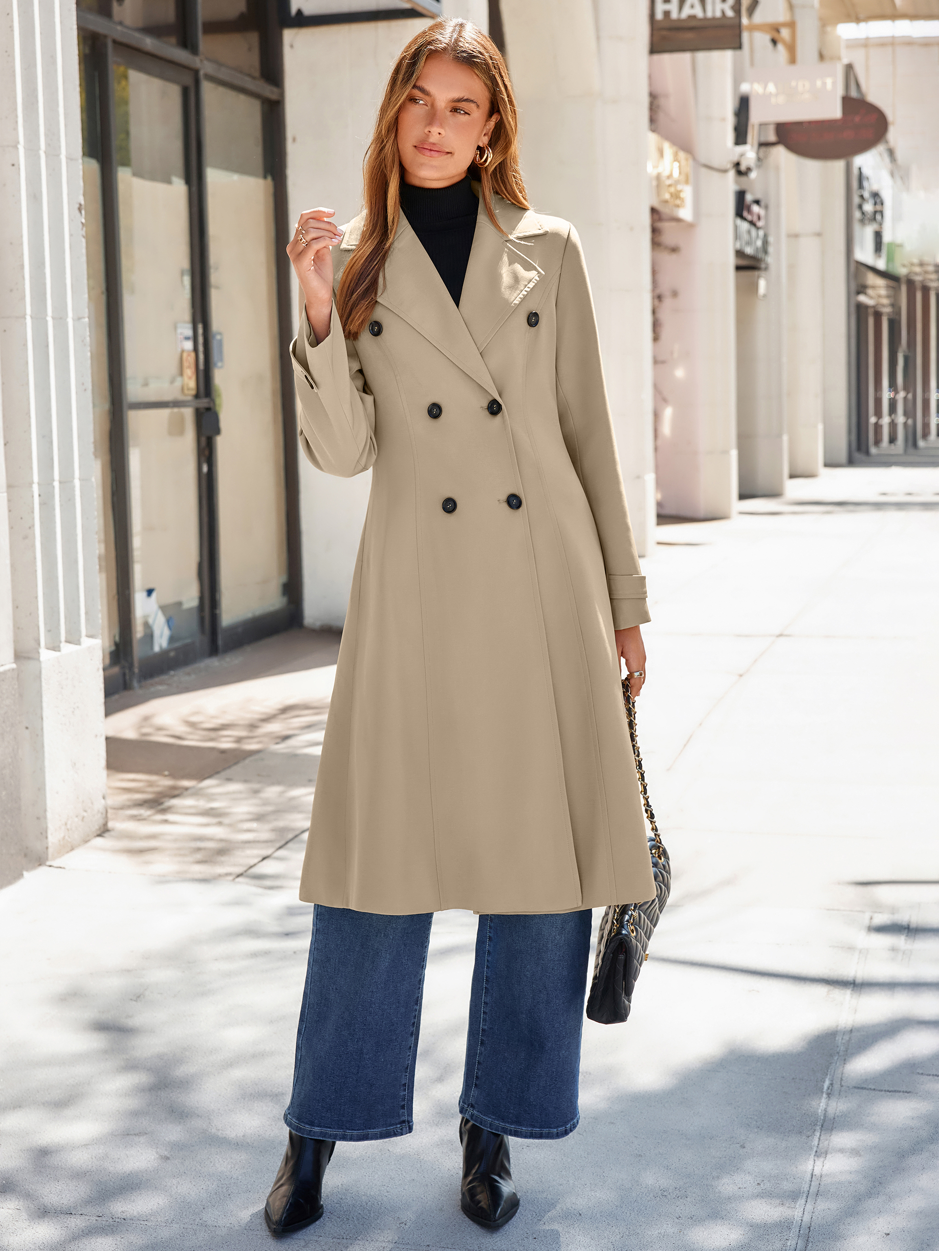 Oversized Double-Breasted Long Trench Coat