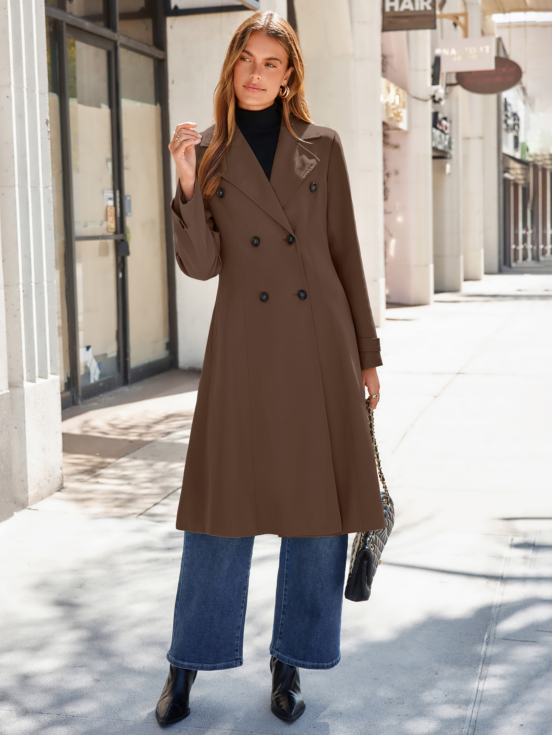 Oversized Double-Breasted Long Trench Coat