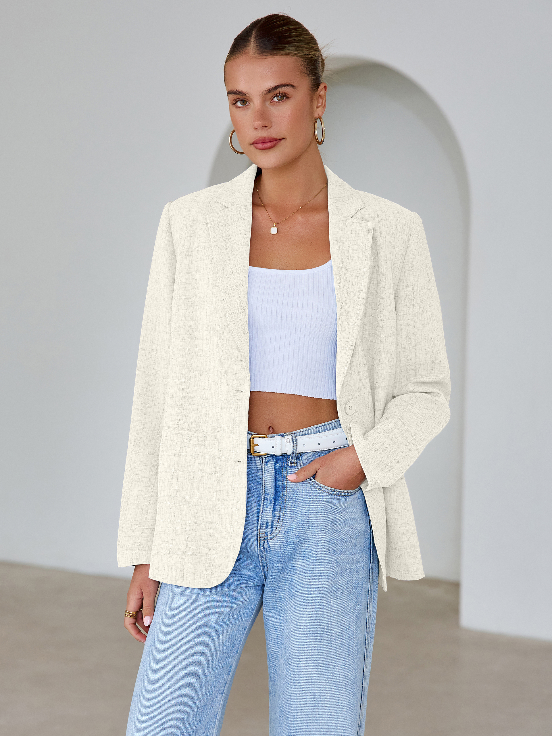 Oversized Textured Professional Blazer Jacket - Apricot