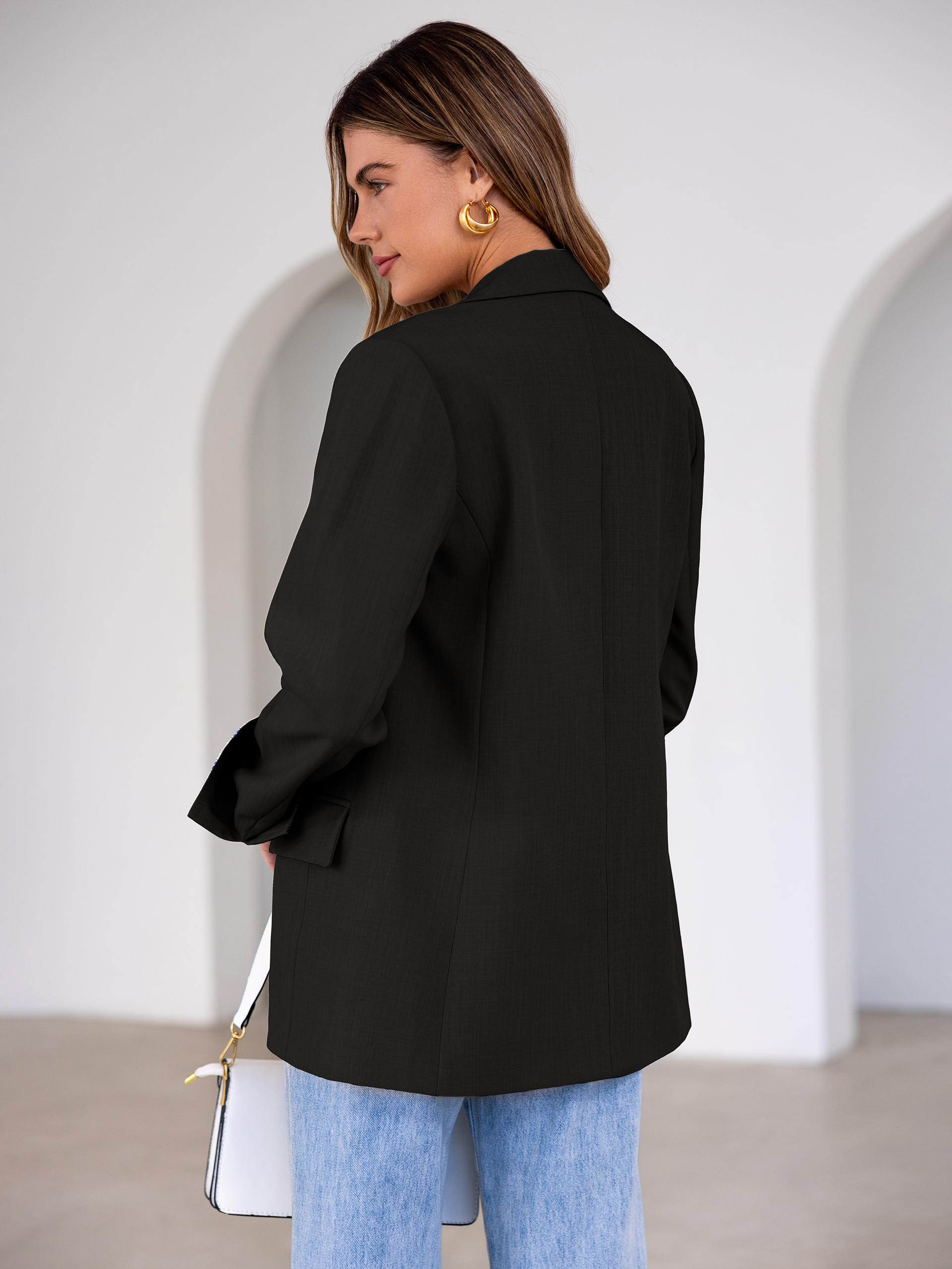 Striped Cuffed Sleeve Notch Lapel Blazer