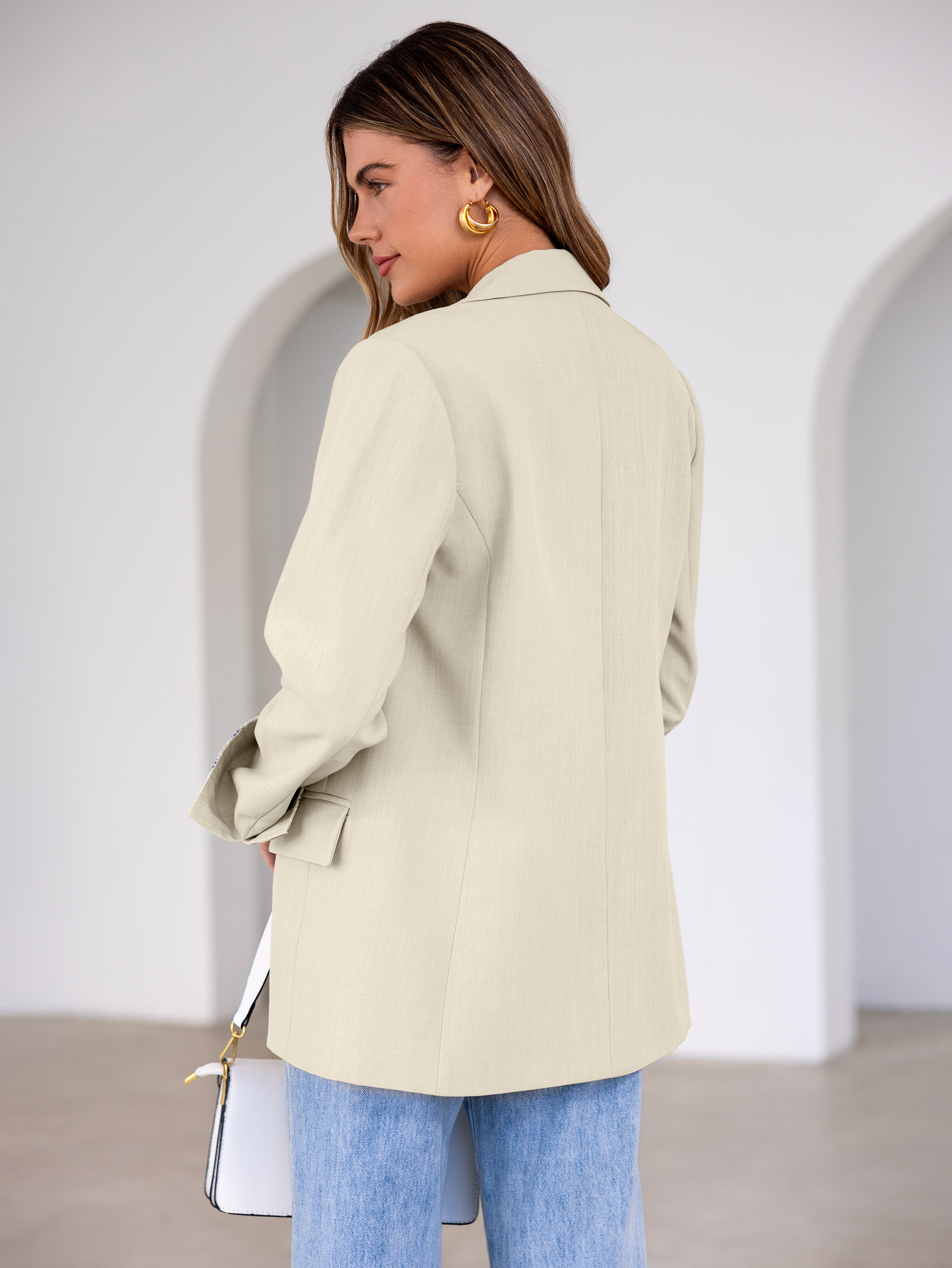 Striped Cuffed Sleeve Notch Lapel Blazer