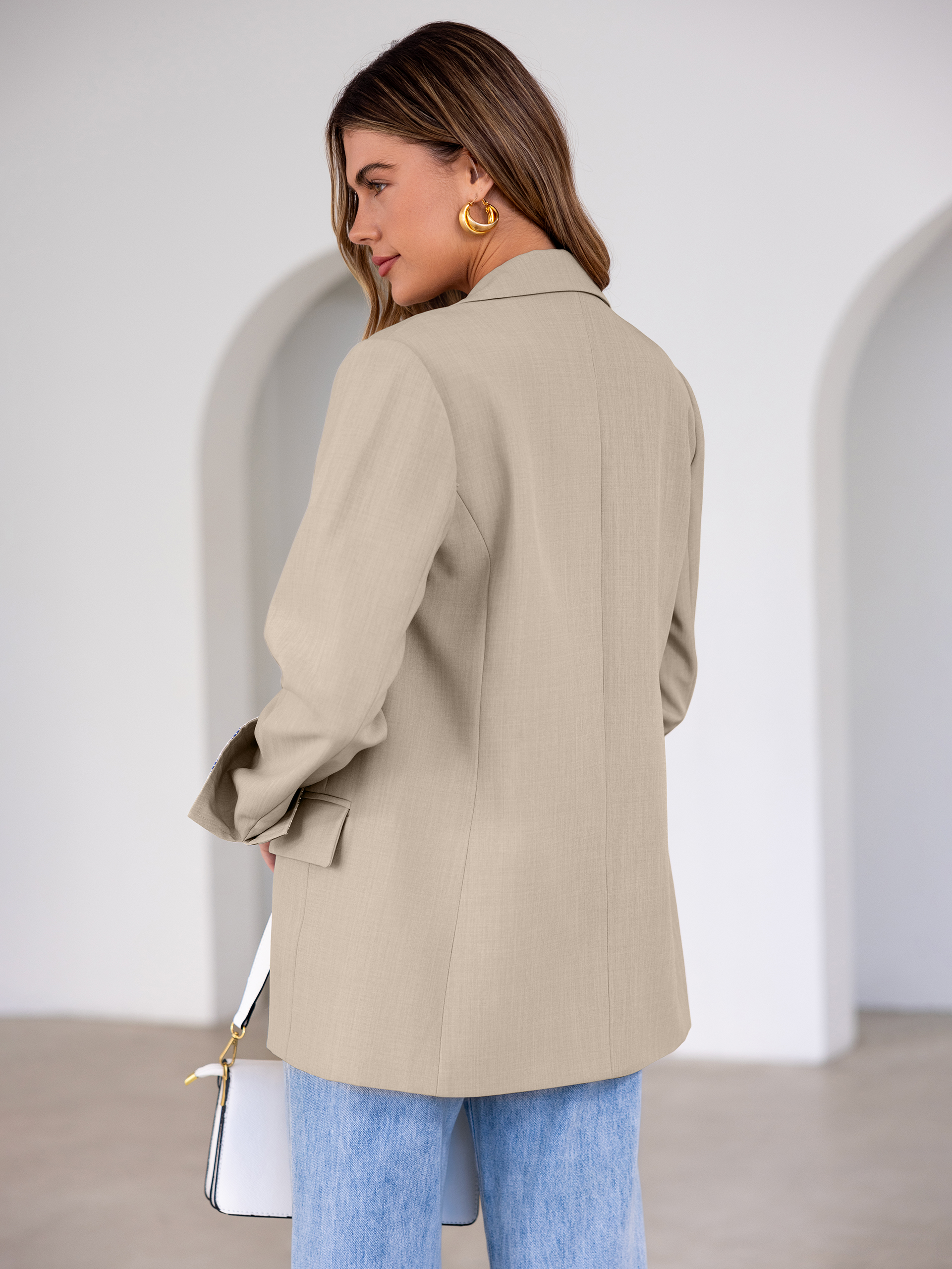 Striped Cuffed Sleeve Notch Lapel Blazer