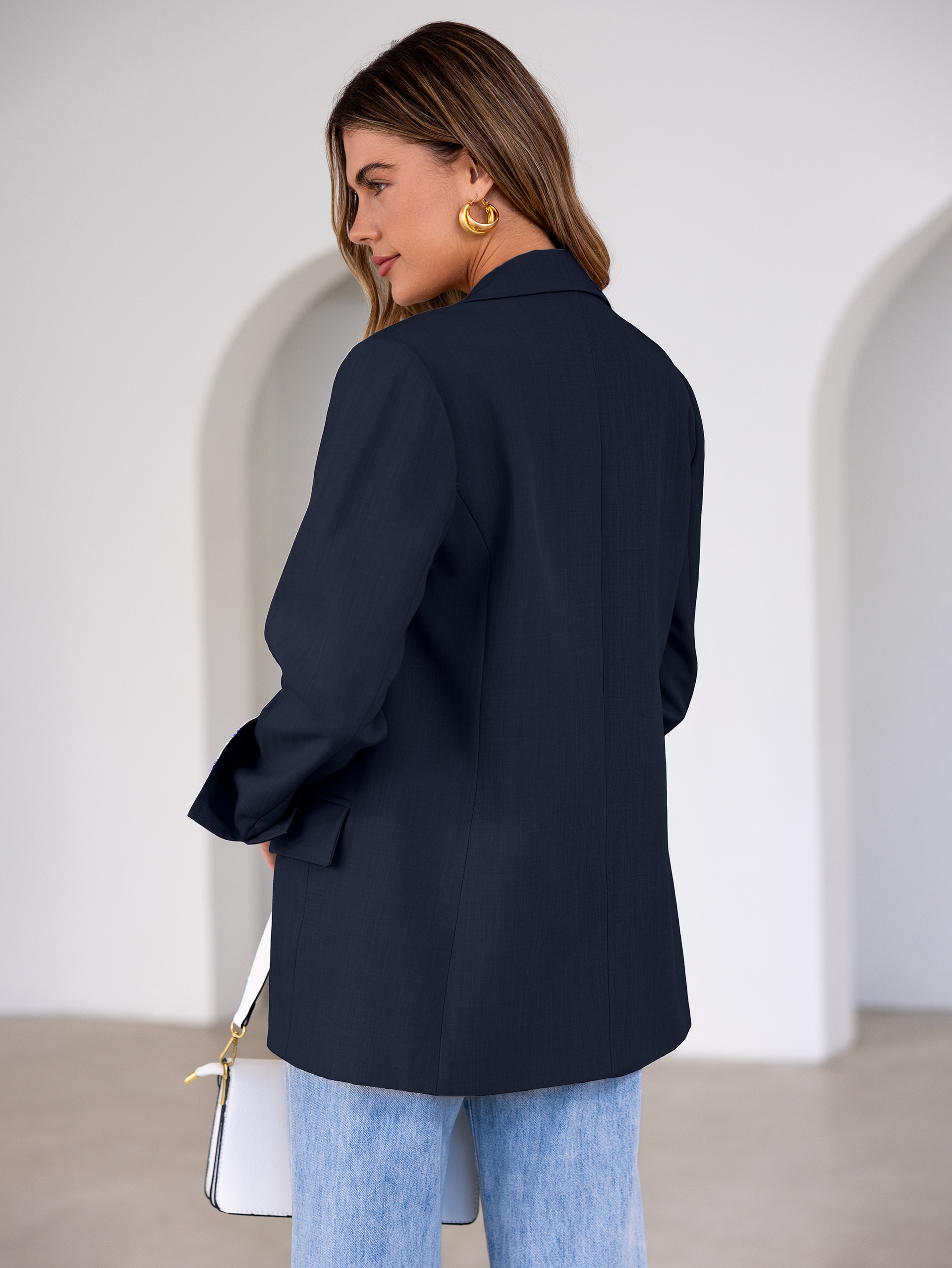 Striped Cuffed Sleeve Notch Lapel Blazer