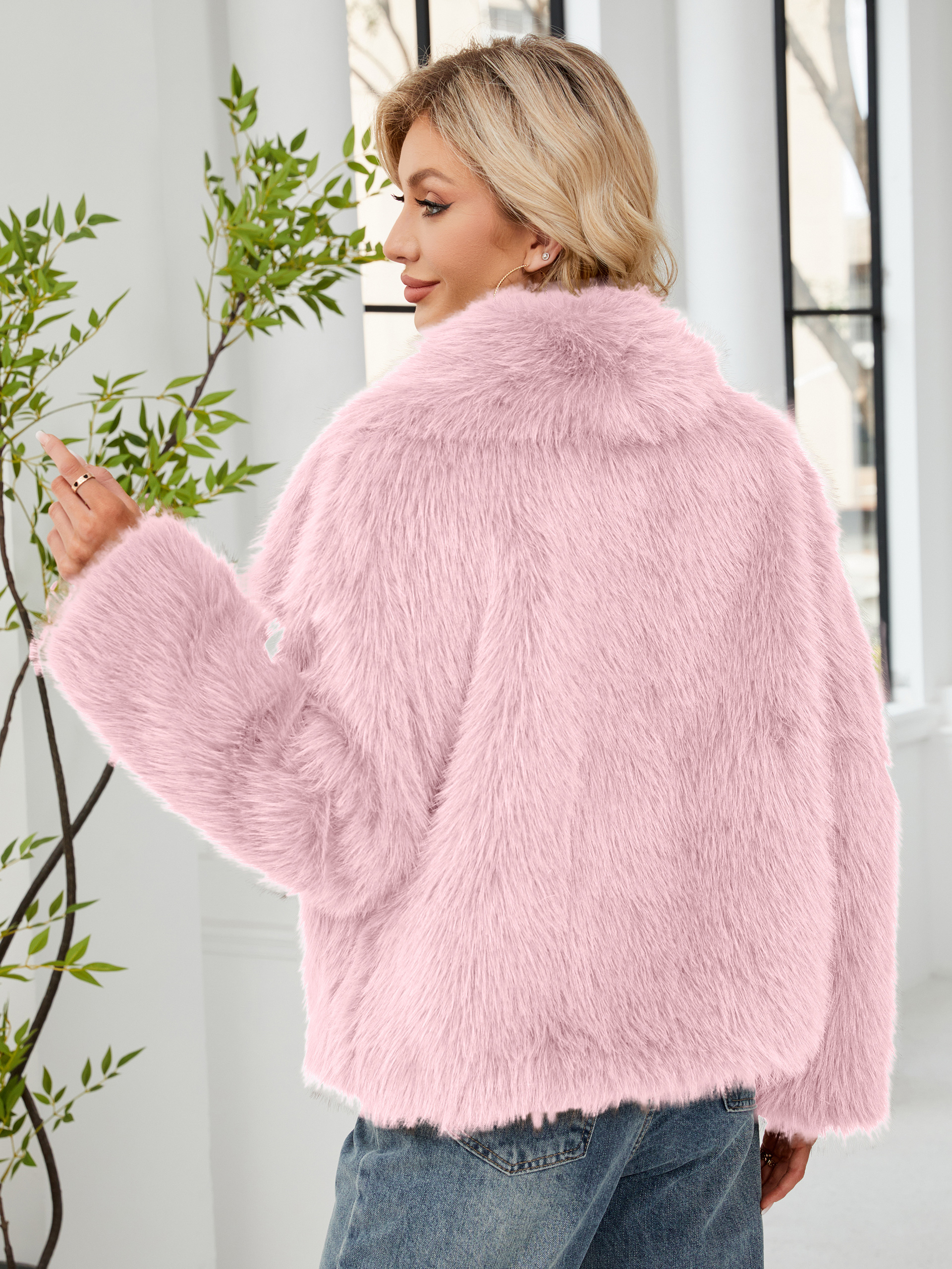Luxurious Faux Fur Short Coat with Shawl Collar