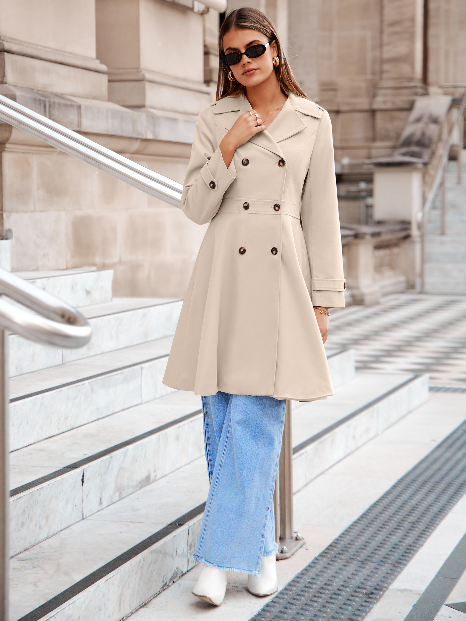 Double Breasted Ruffle Lapel Long Trench Coat