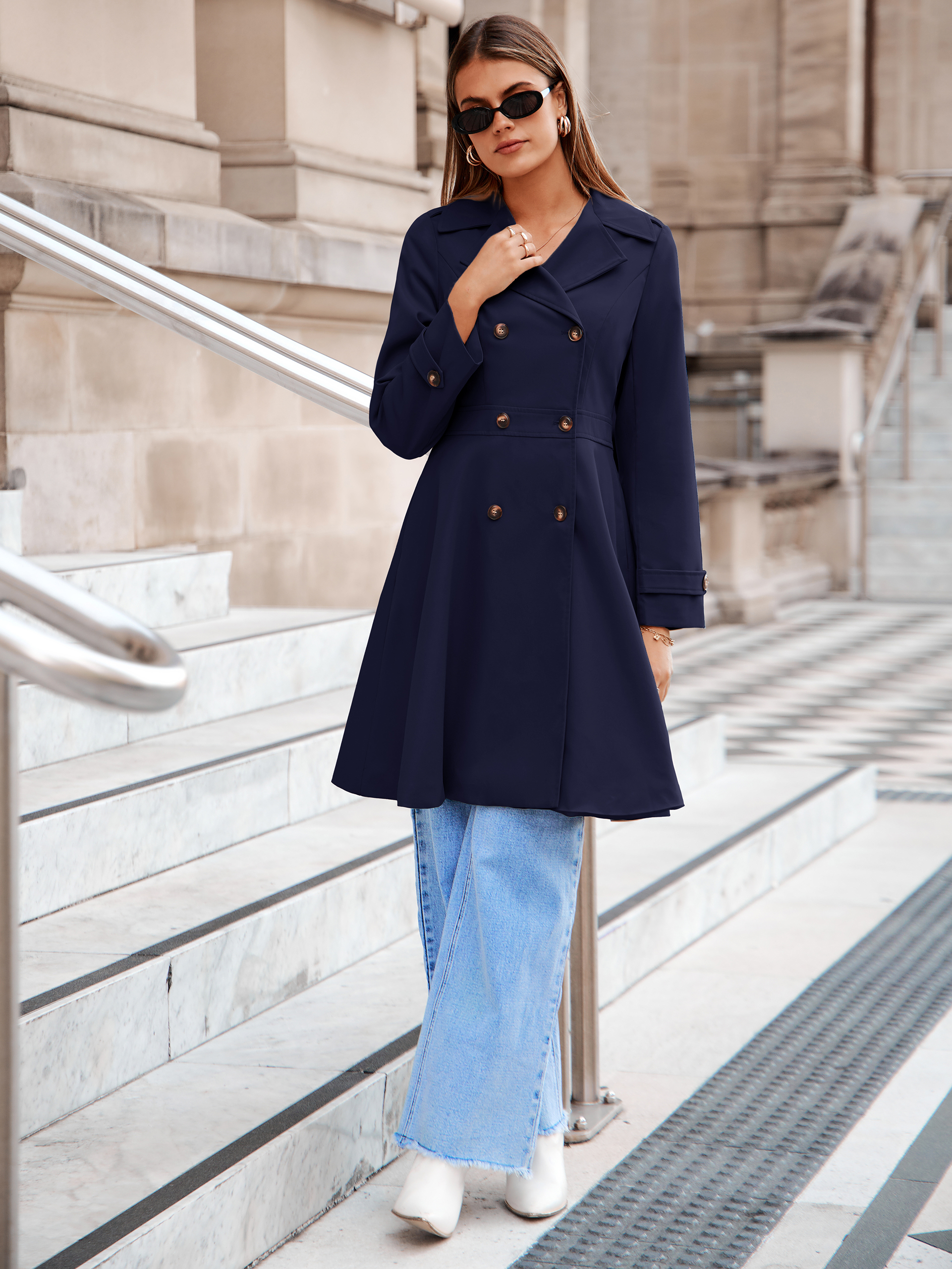Double Breasted Ruffle Lapel Long Trench Coat