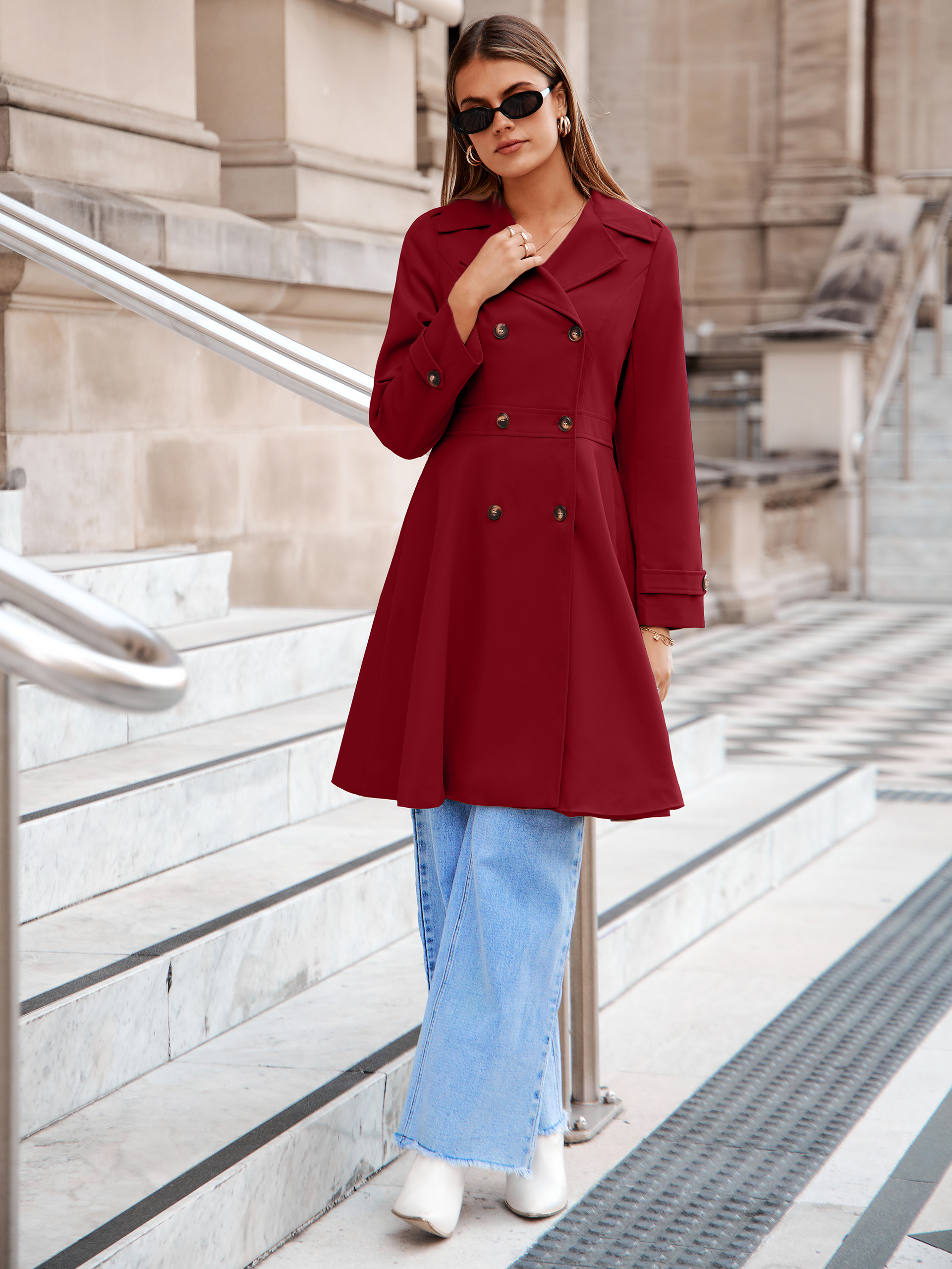 Double Breasted Ruffle Lapel Long Trench Coat