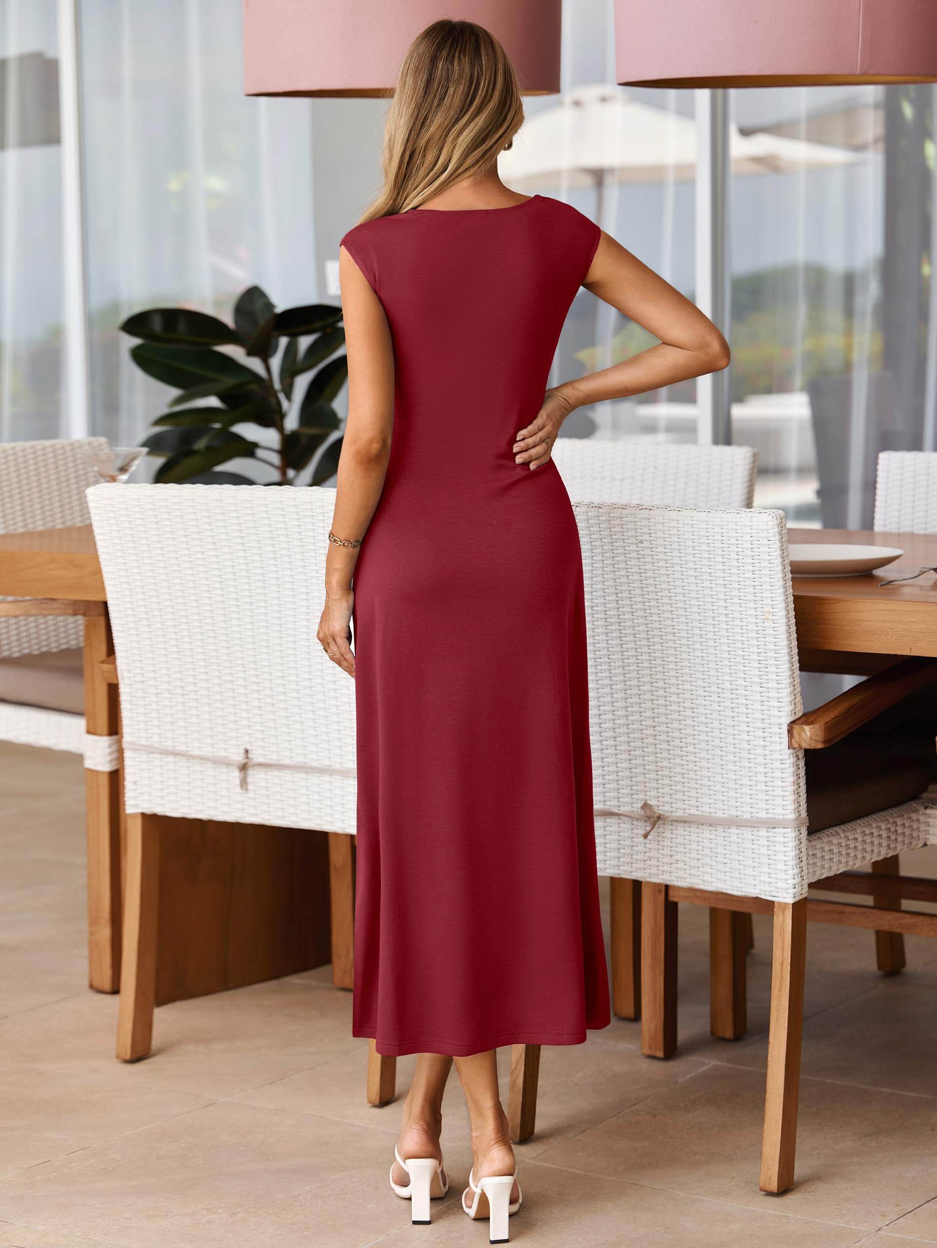 Cap Sleeve Maxi Dress with Metal Buckle Belt