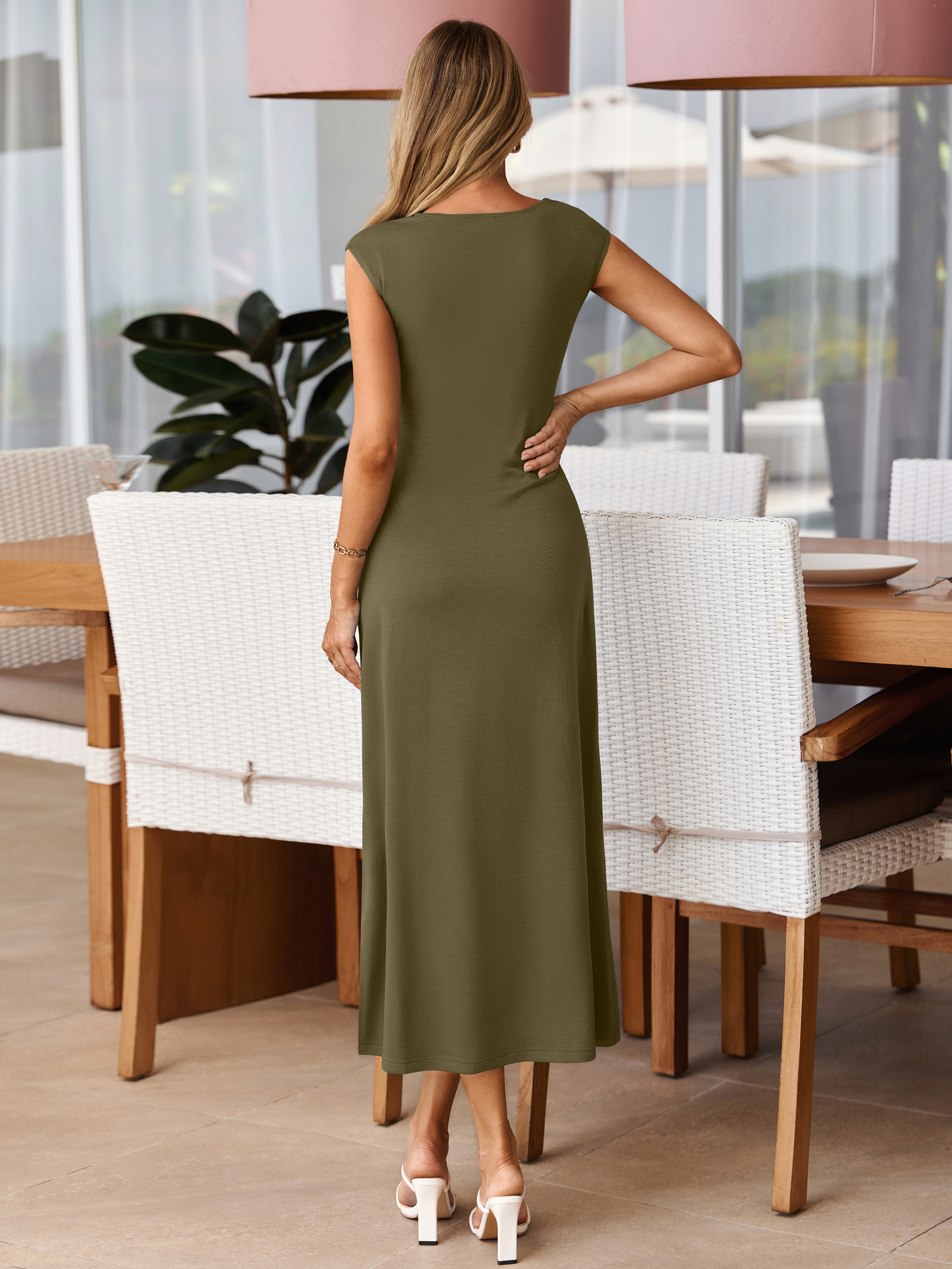 Cap Sleeve Maxi Dress with Metal Buckle Belt