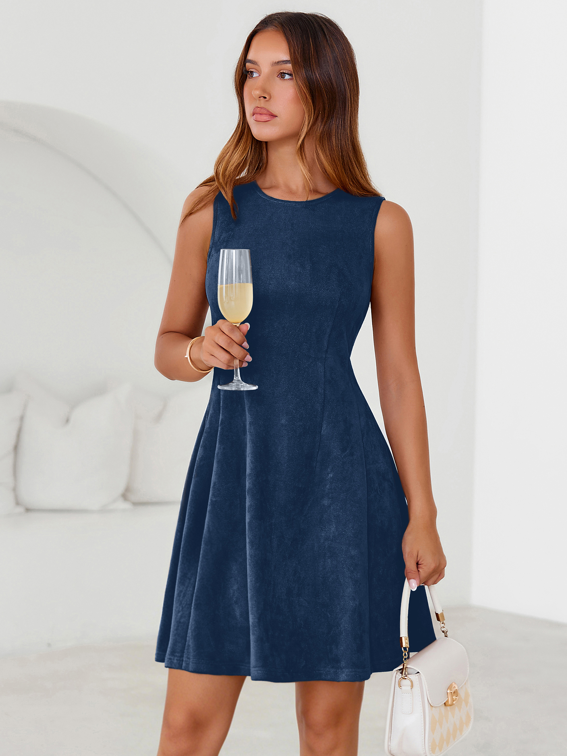 Faux Suede Sleeveless A Line Semi Formal Dress