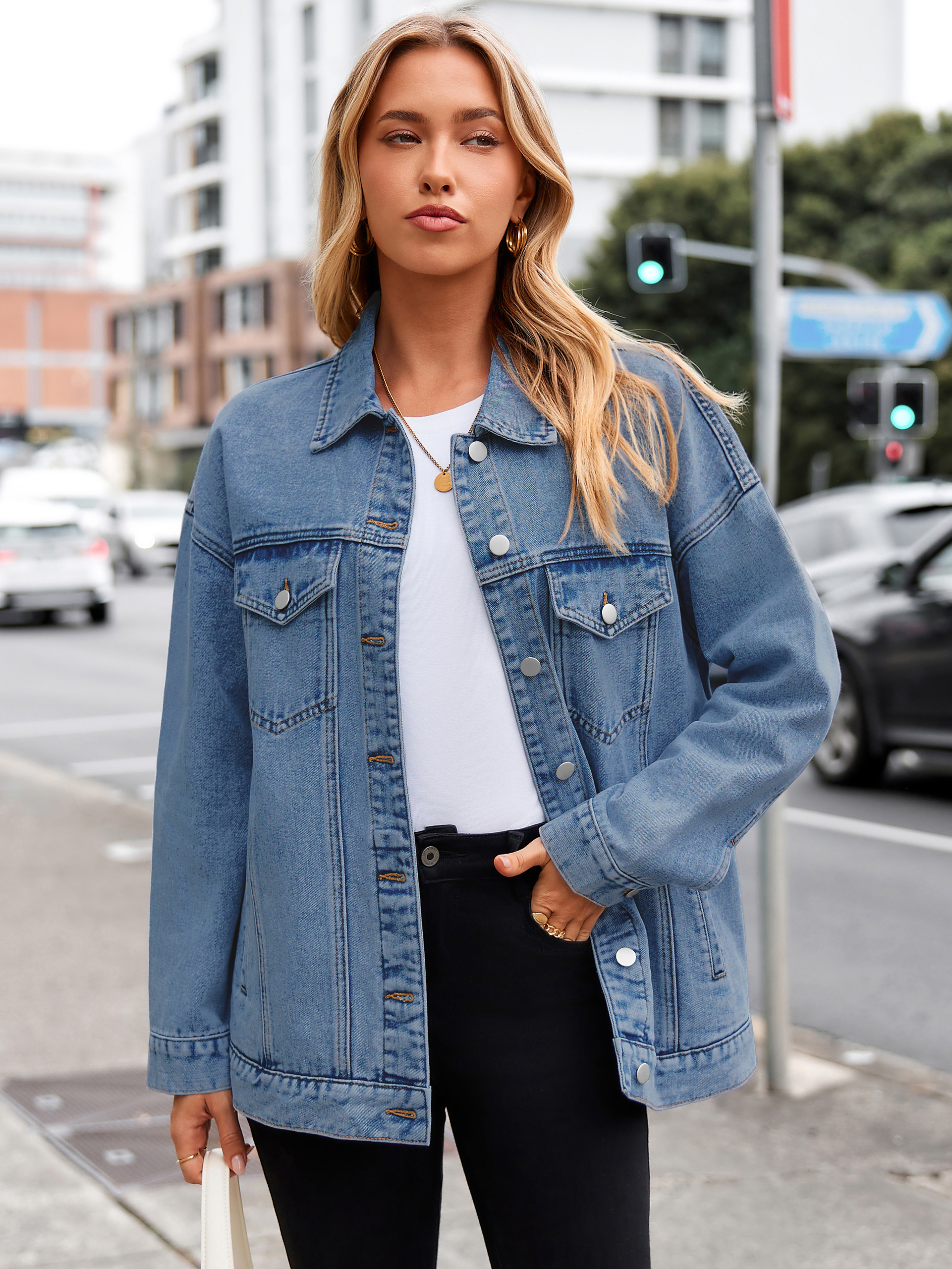 Oversized Vintage Denim Trucker Jacket - Blue