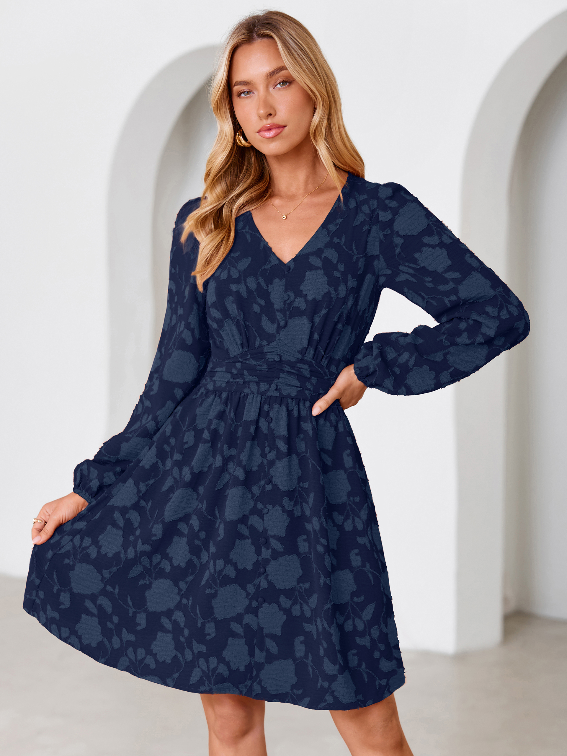 Floral Burnout Puff Sleeve Smocked Mini Dress