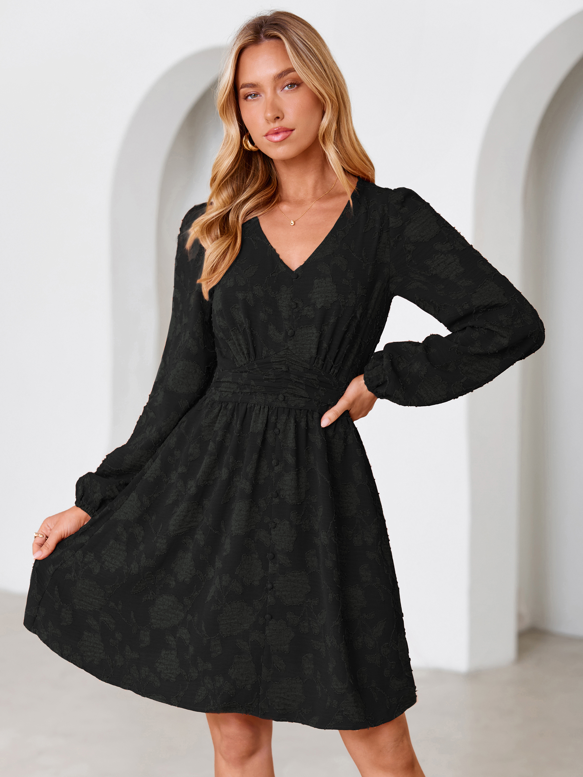Floral Burnout Puff Sleeve Smocked Mini Dress