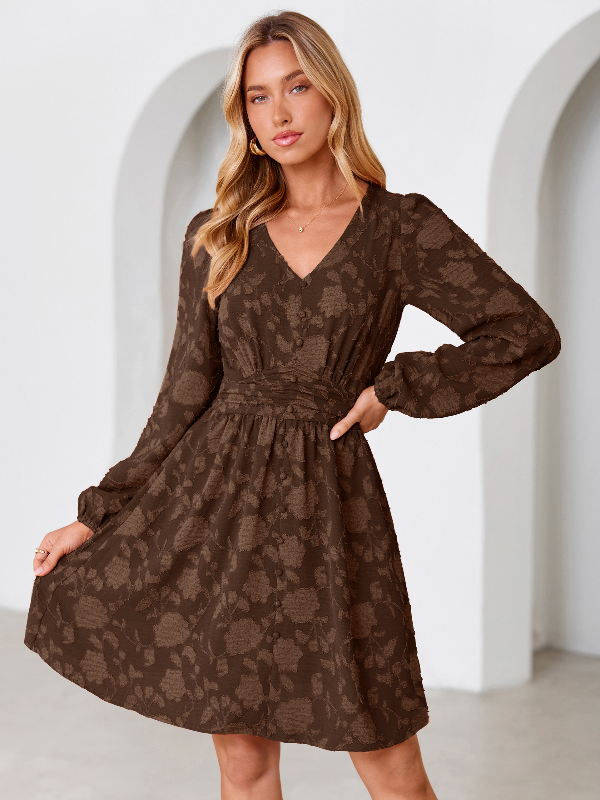 Floral Burnout Puff Sleeve Smocked Mini Dress