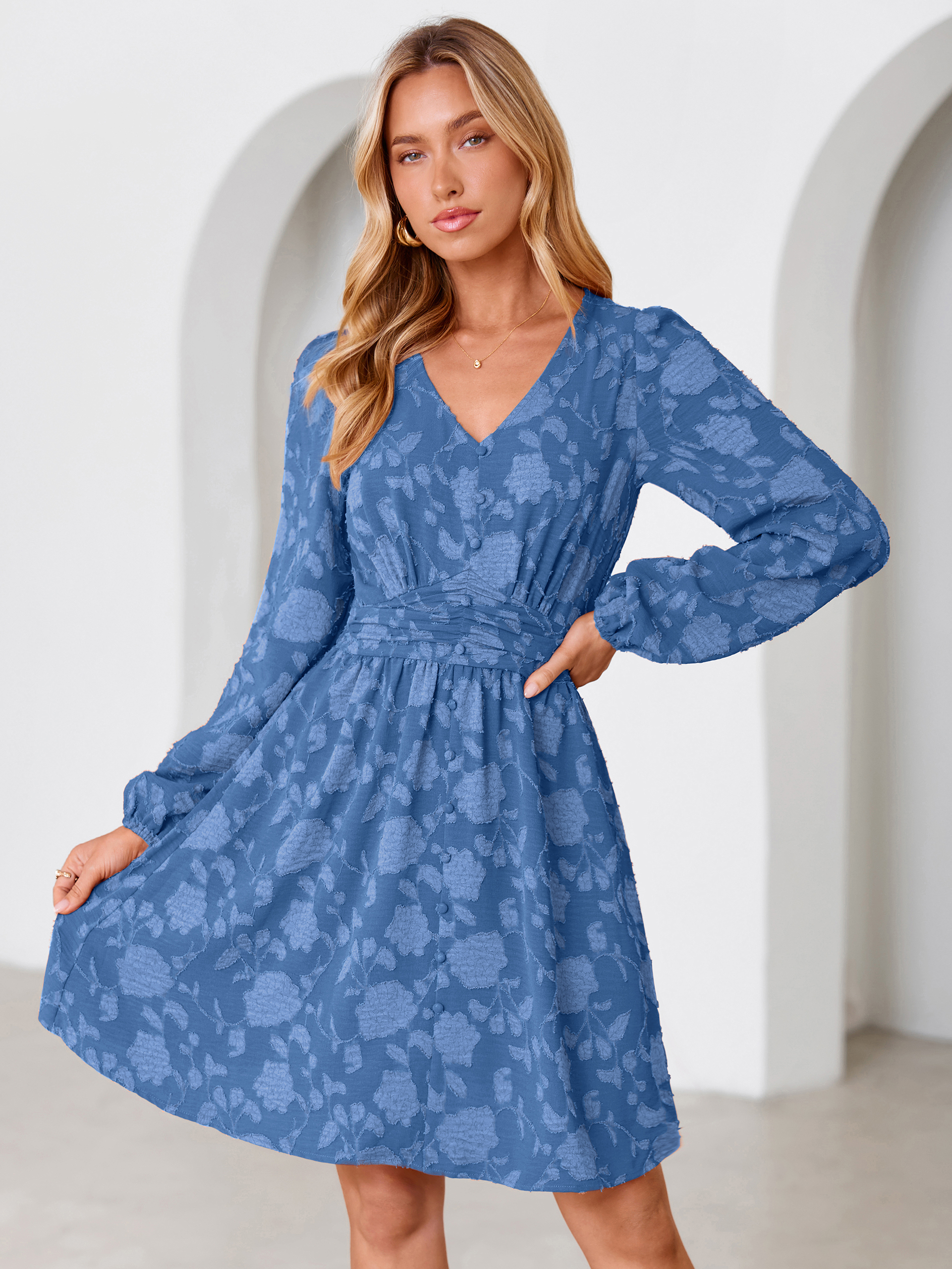 Floral Burnout Puff Sleeve Smocked Mini Dress