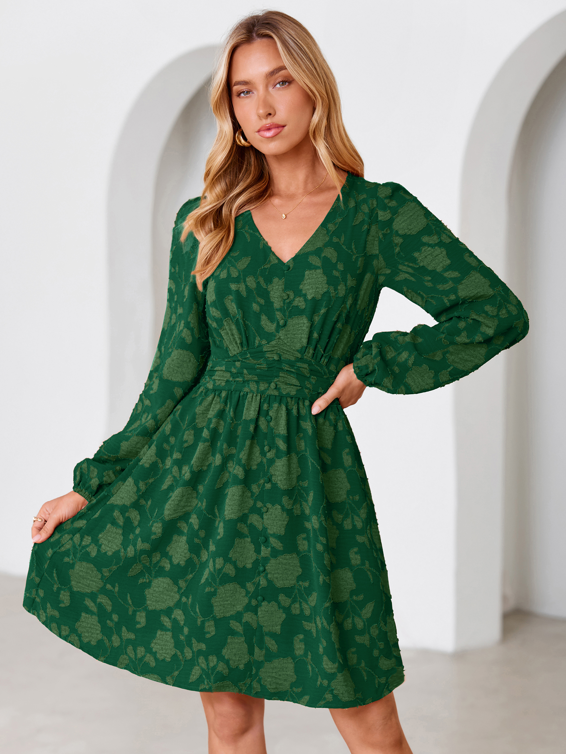 Floral Burnout Puff Sleeve Smocked Mini Dress