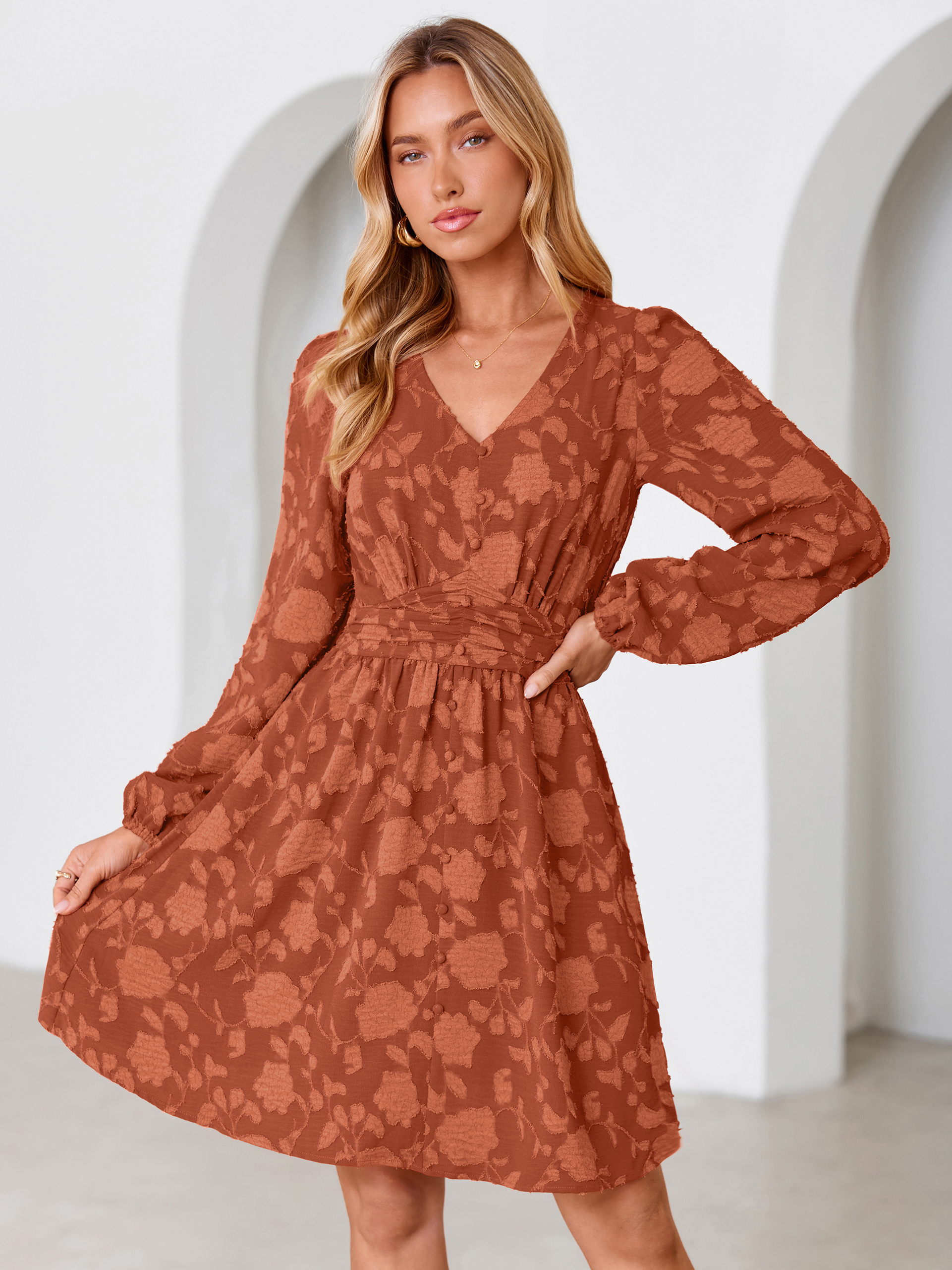 Floral Burnout Puff Sleeve Smocked Mini Dress