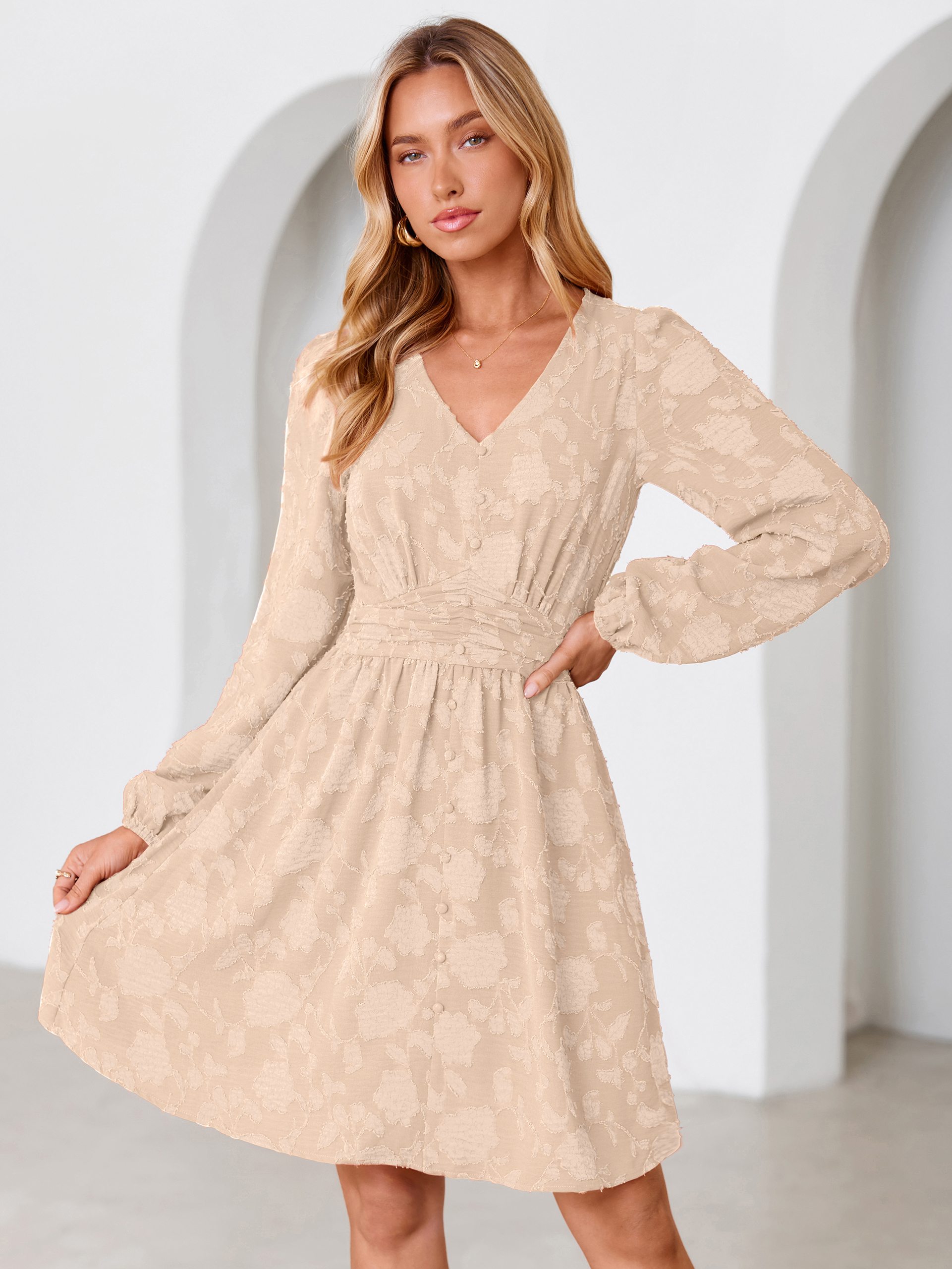Floral Burnout Puff Sleeve Smocked Mini Dress