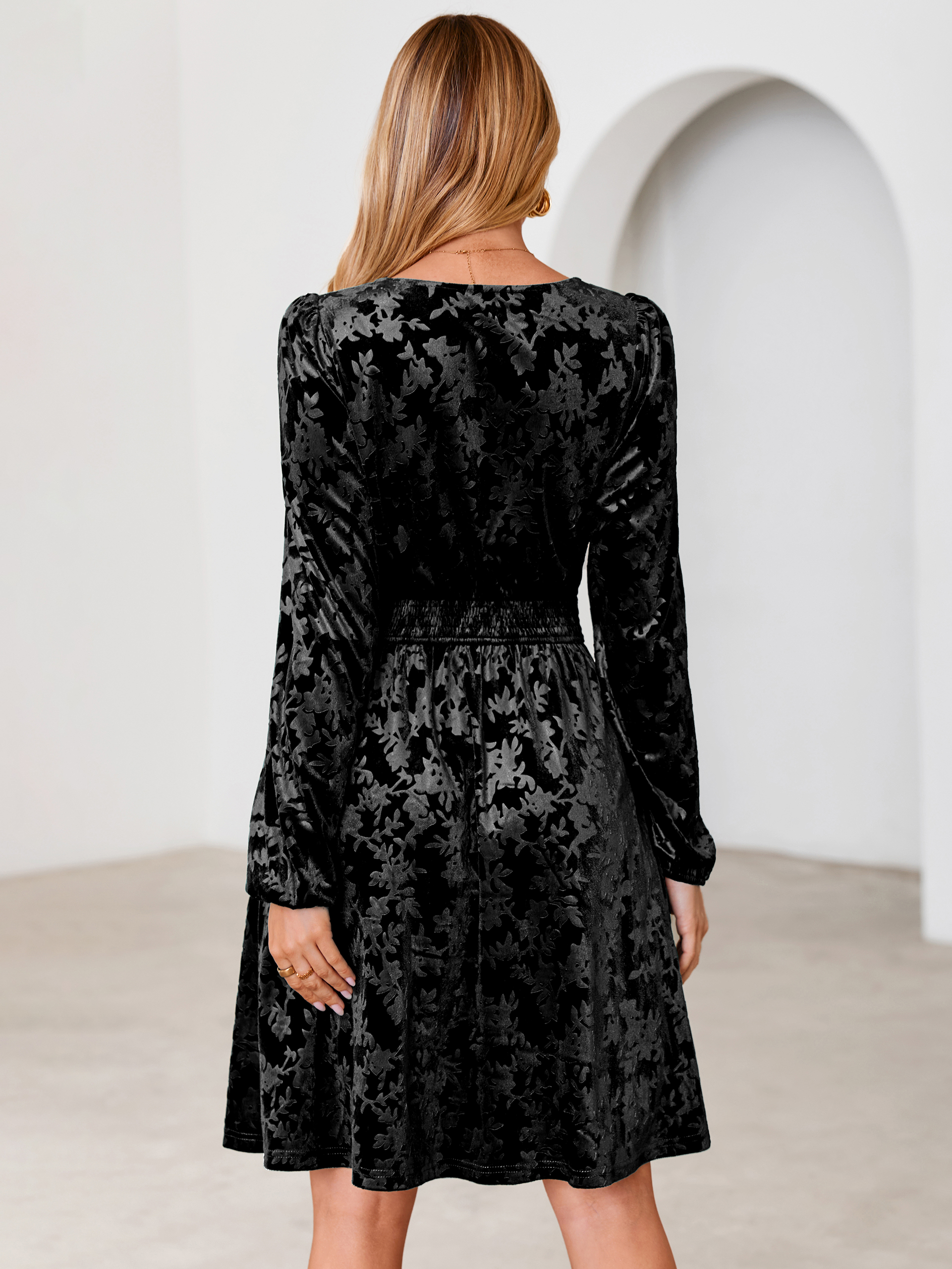 Gorgeous Burnout Velvet Long Sleeve A-Line Mini Dress