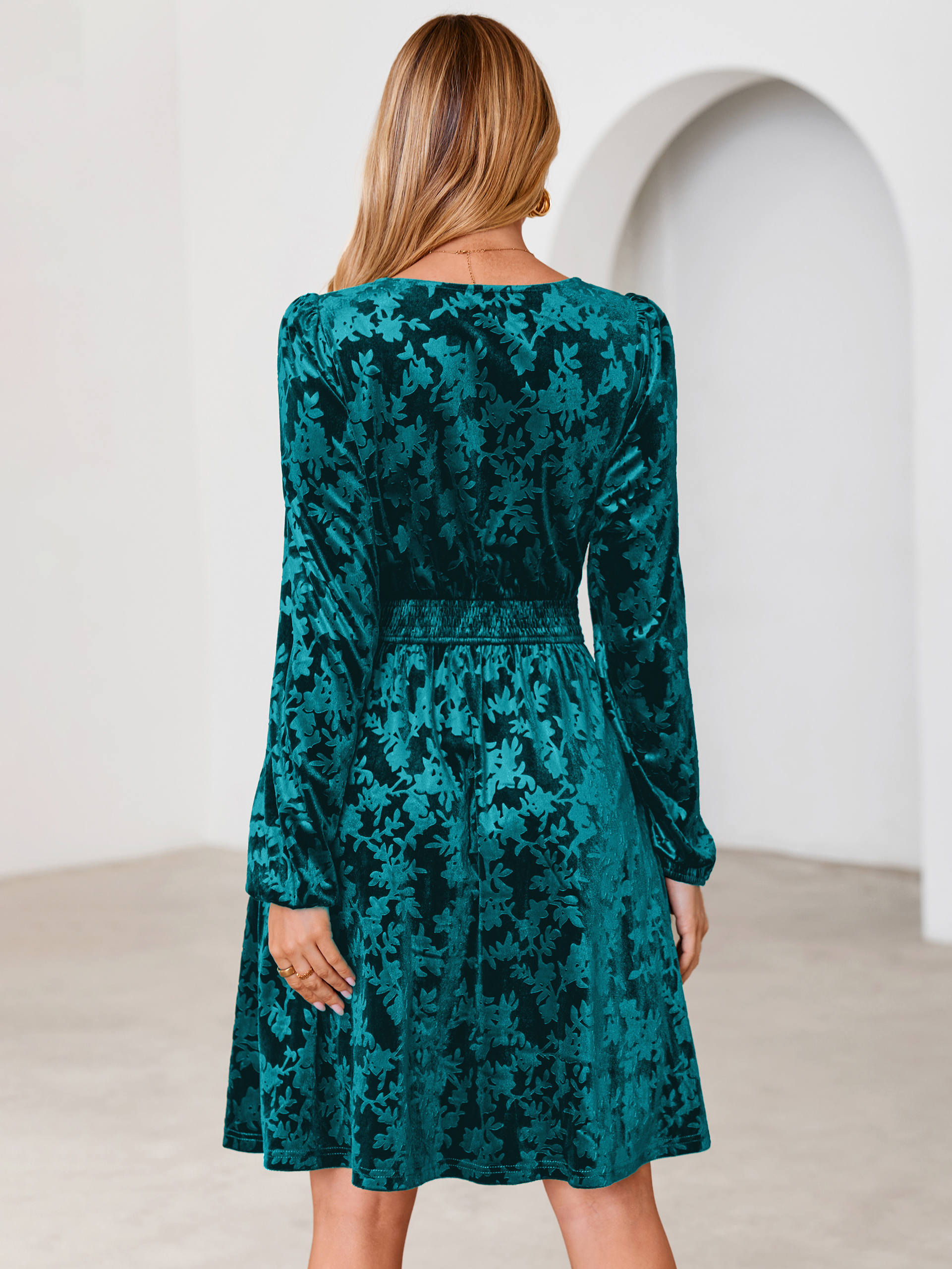 Gorgeous Burnout Velvet Long Sleeve A-Line Mini Dress