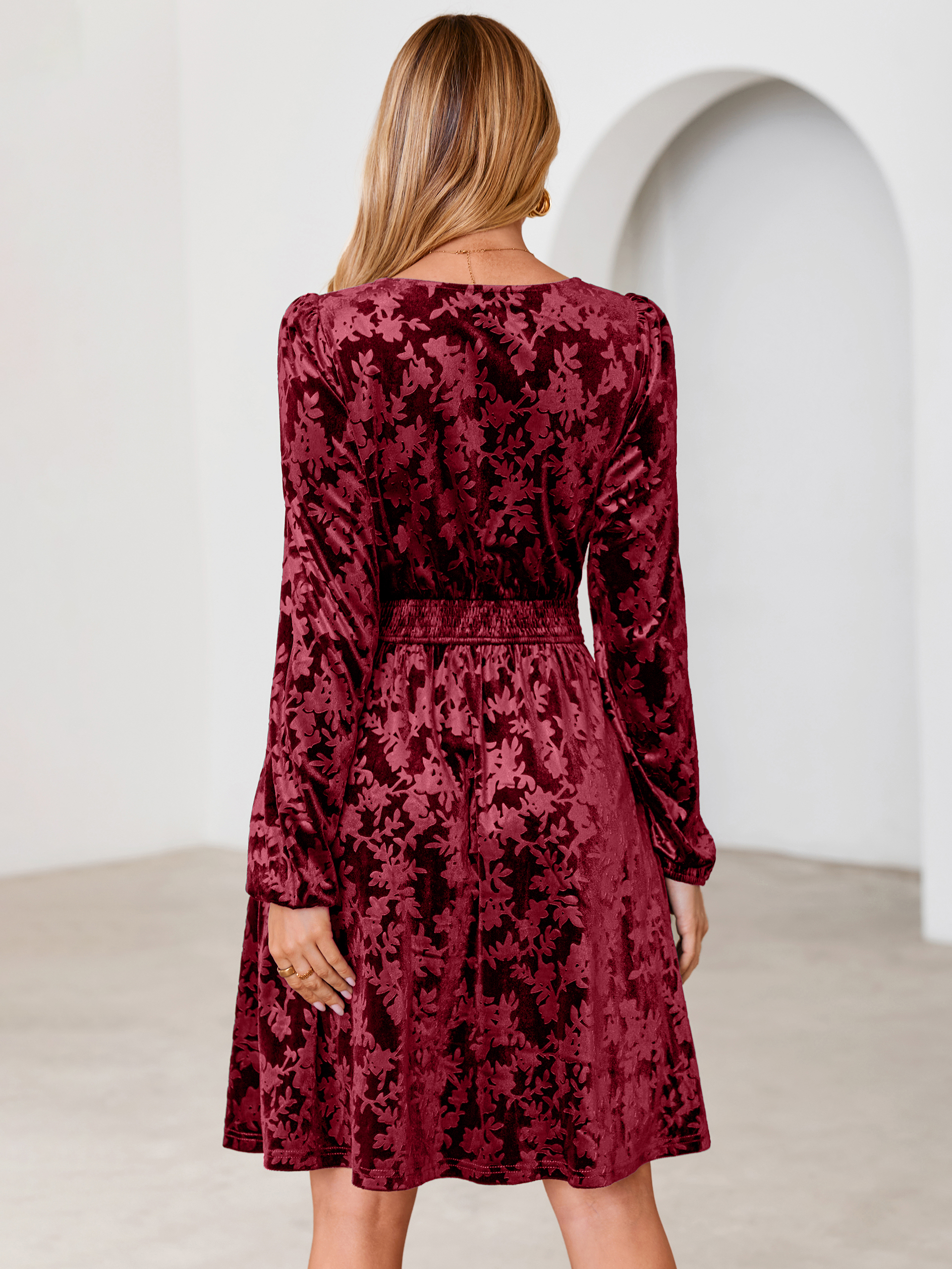 Gorgeous Burnout Velvet Long Sleeve A-Line Mini Dress