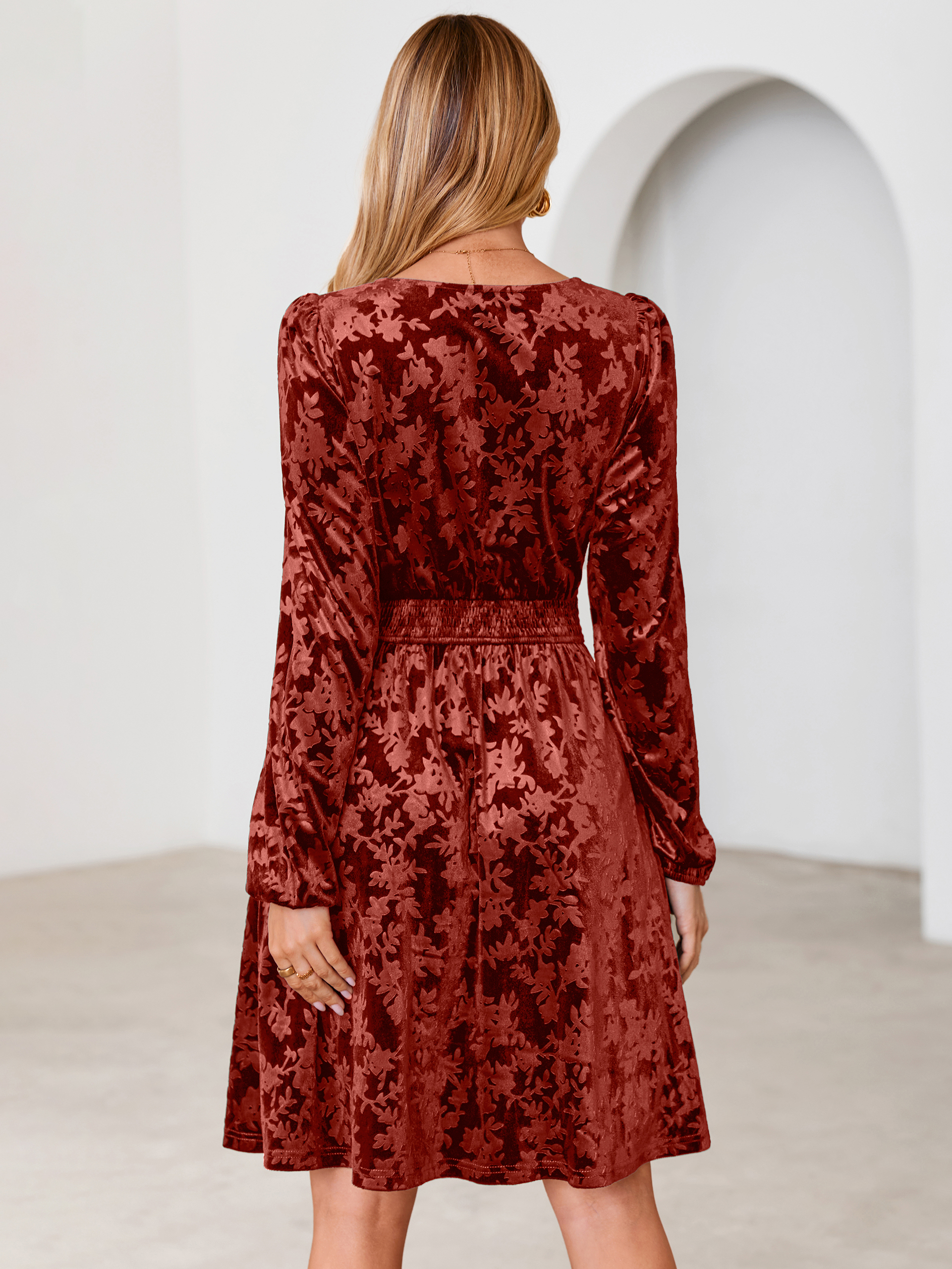 Gorgeous Burnout Velvet Long Sleeve A-Line Mini Dress