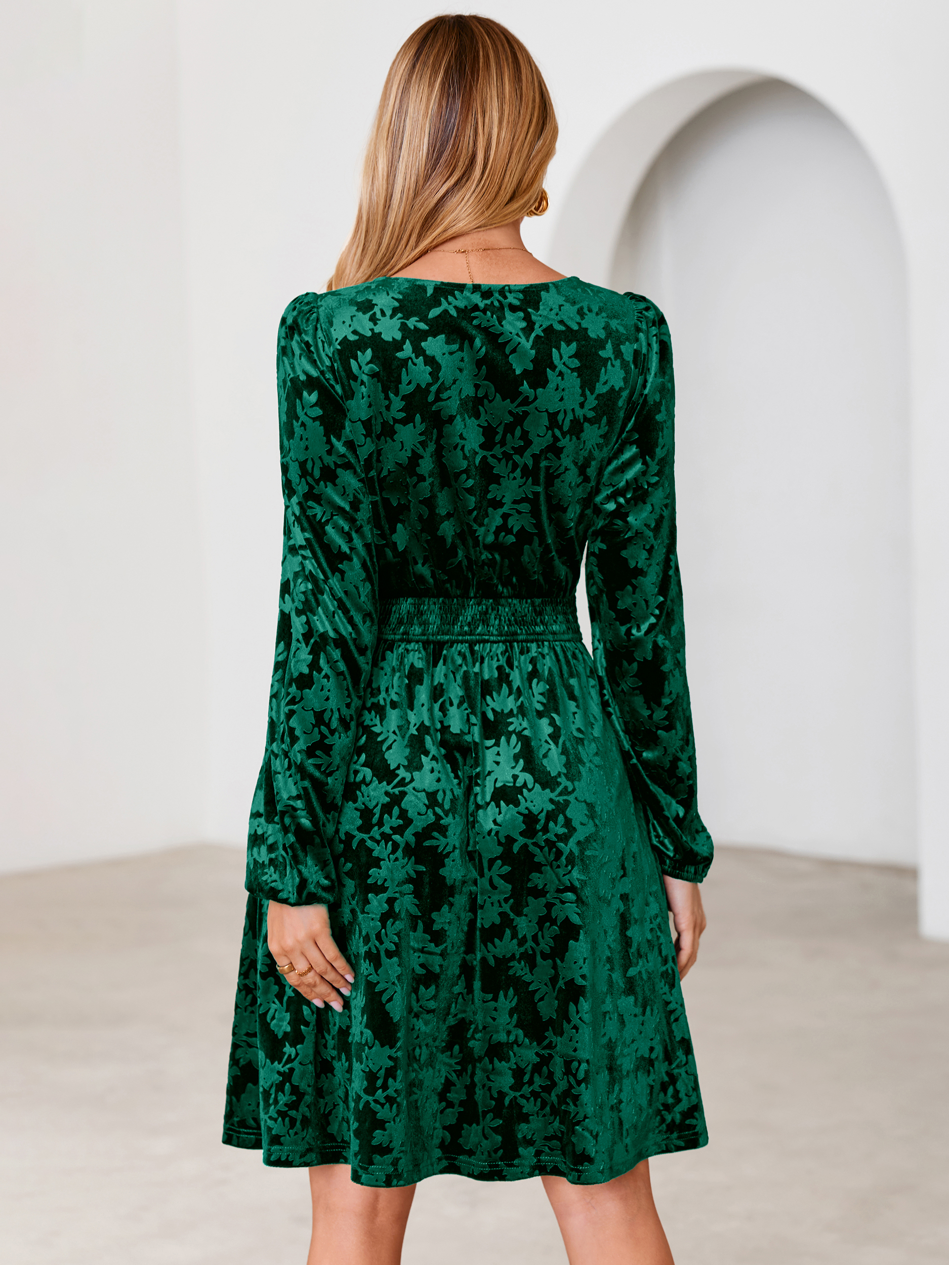 Gorgeous Burnout Velvet Long Sleeve A-Line Mini Dress