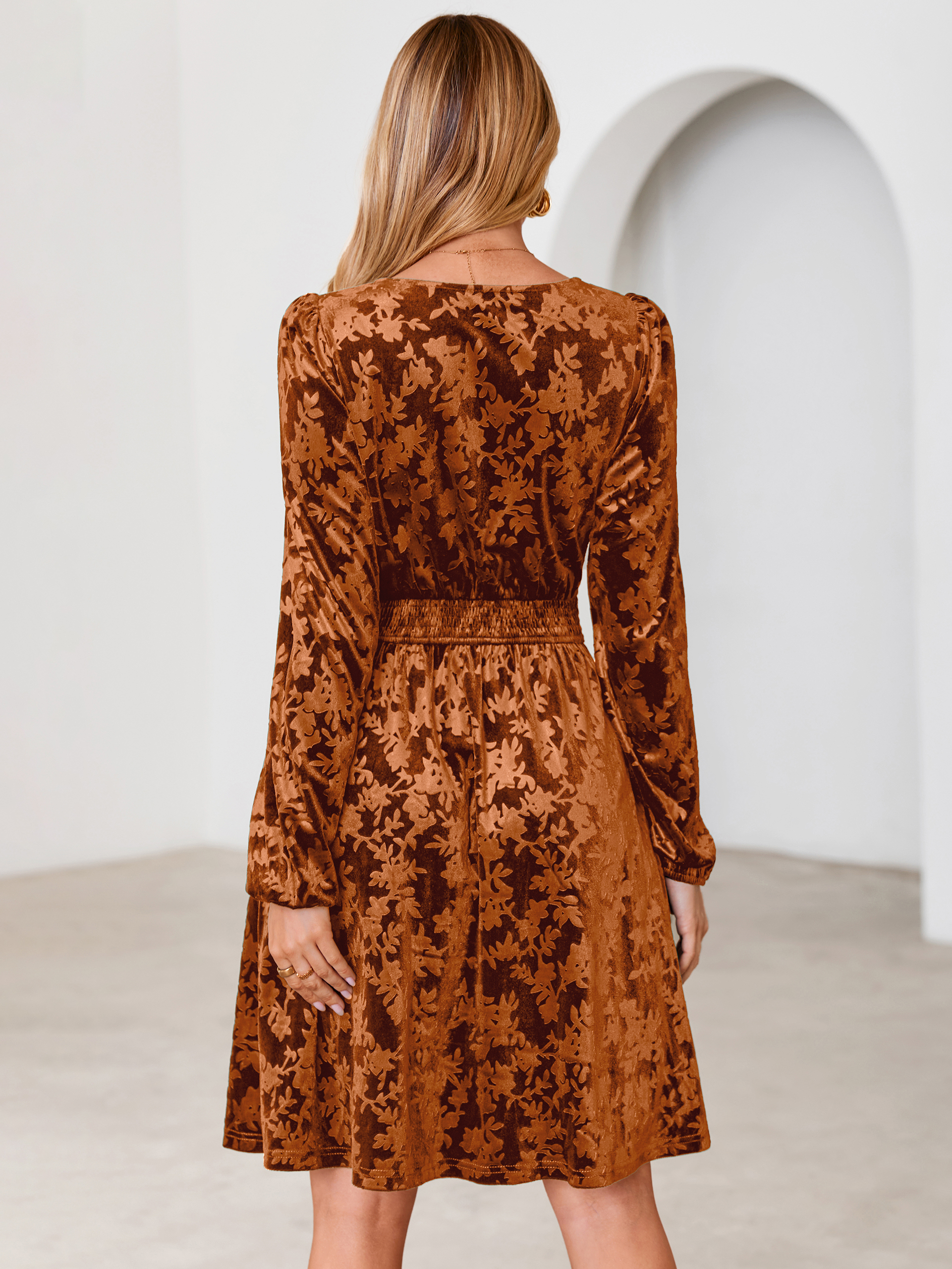 Gorgeous Burnout Velvet Long Sleeve A-Line Mini Dress