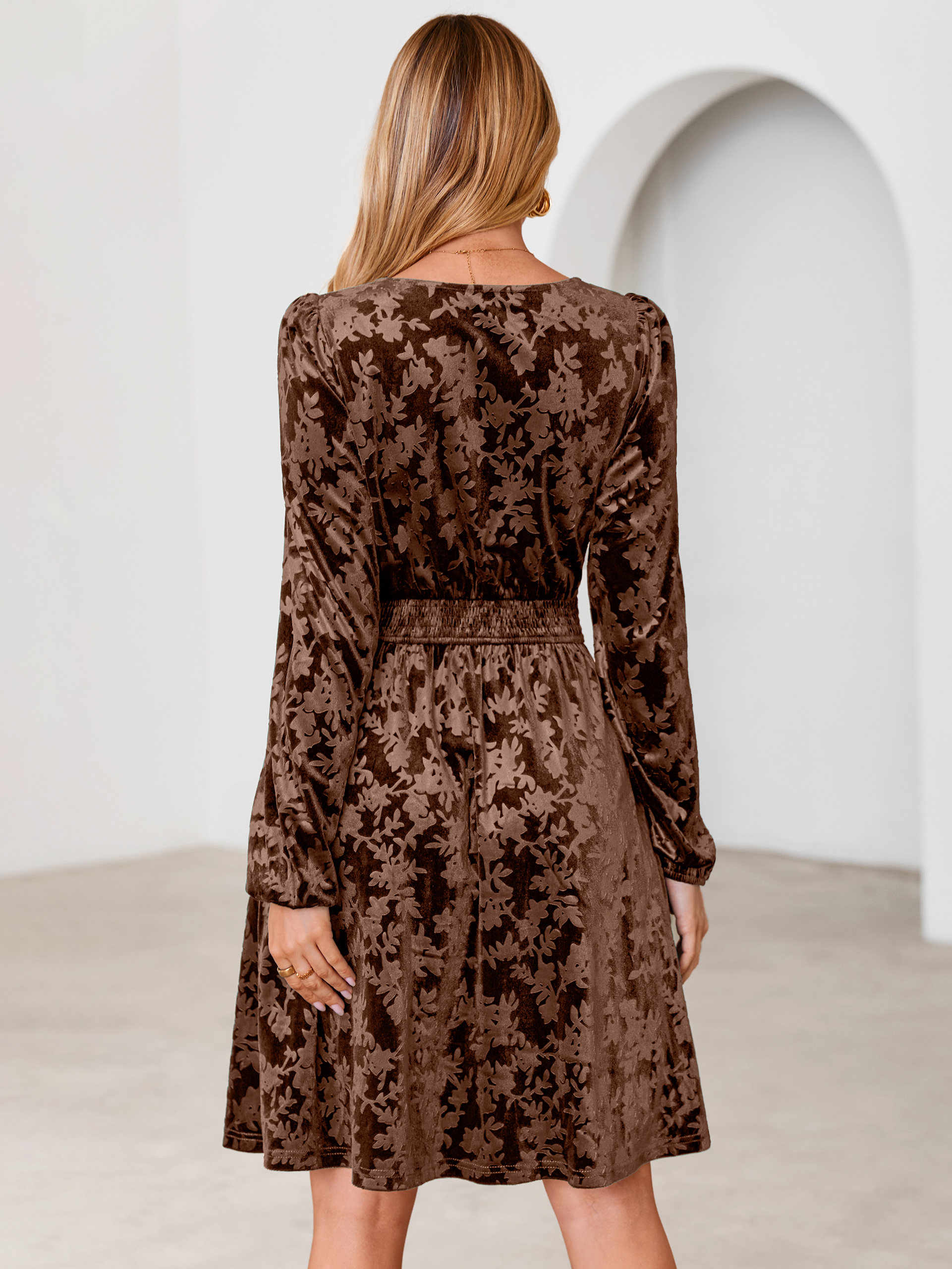 Gorgeous Burnout Velvet Long Sleeve A-Line Mini Dress