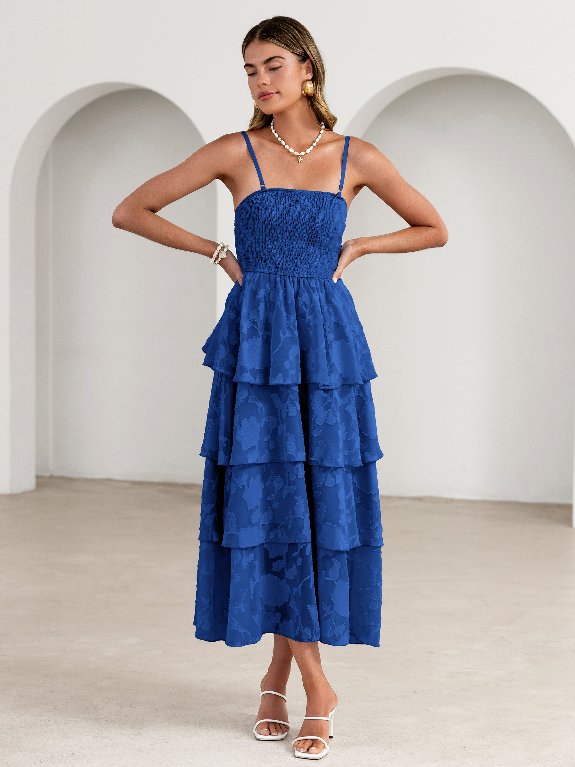 Floral Strapless Smocked Tiered Maxi Dress