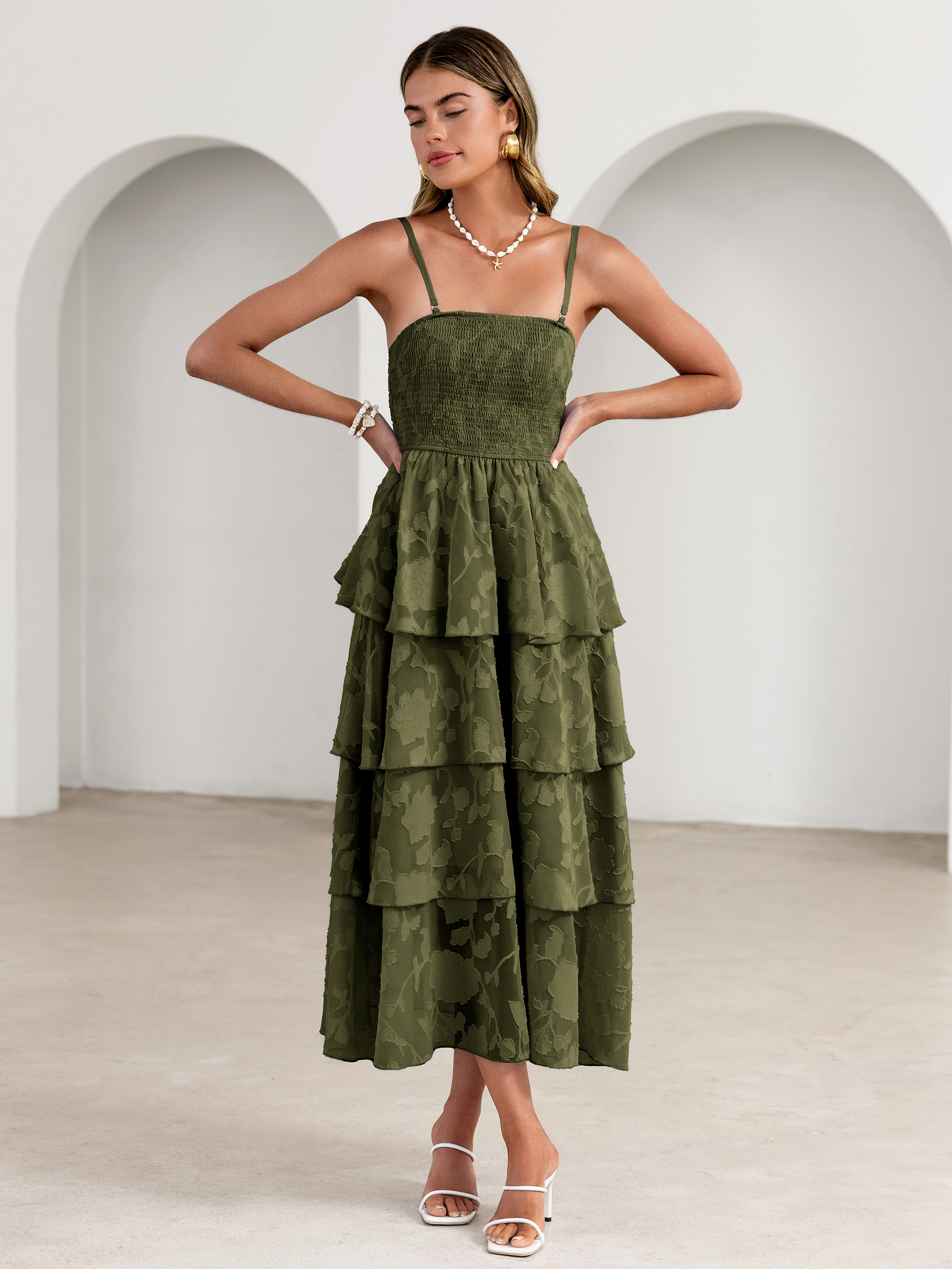 Floral Strapless Smocked Tiered Maxi Dress