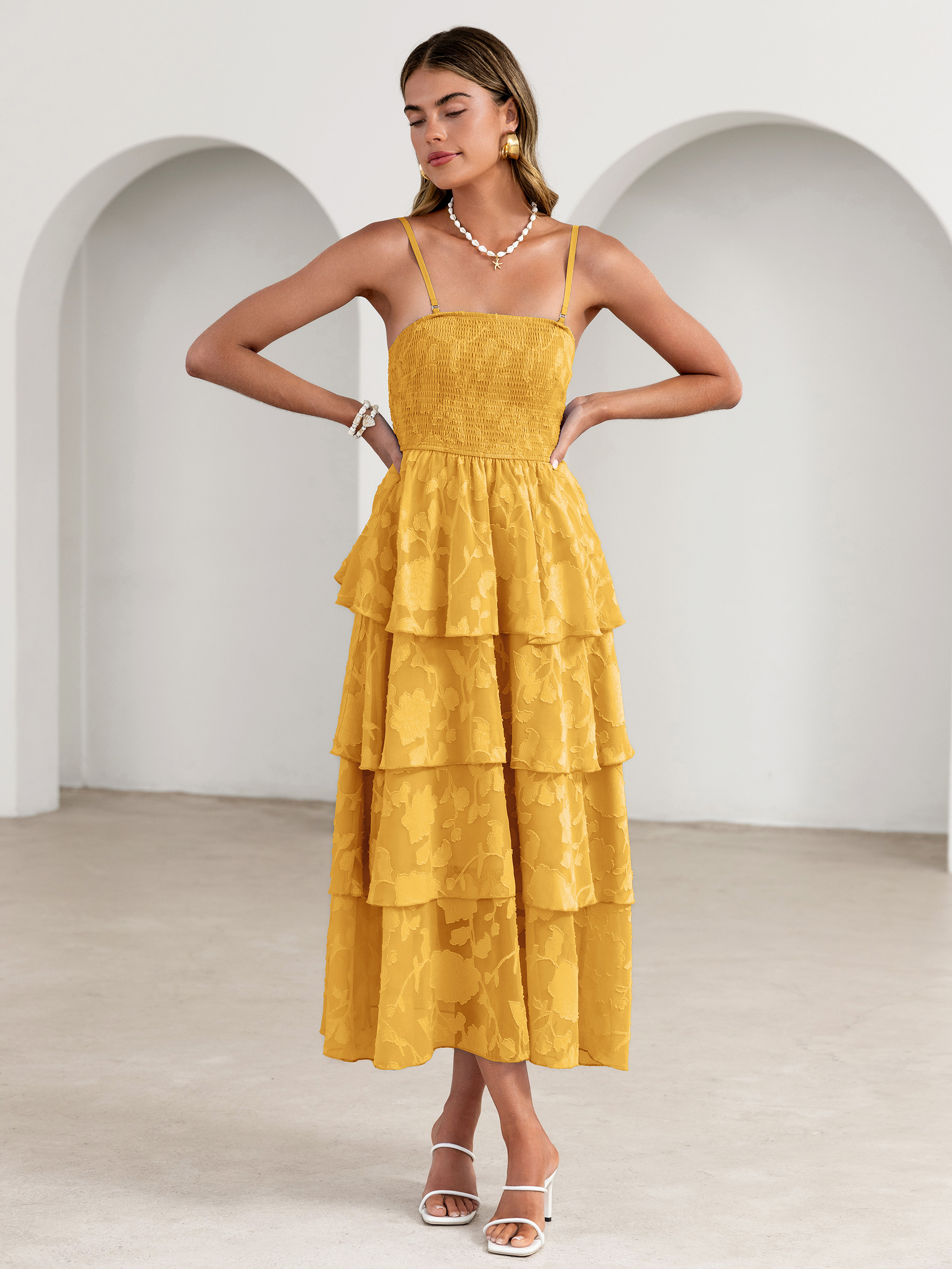 Floral Strapless Smocked Tiered Maxi Dress