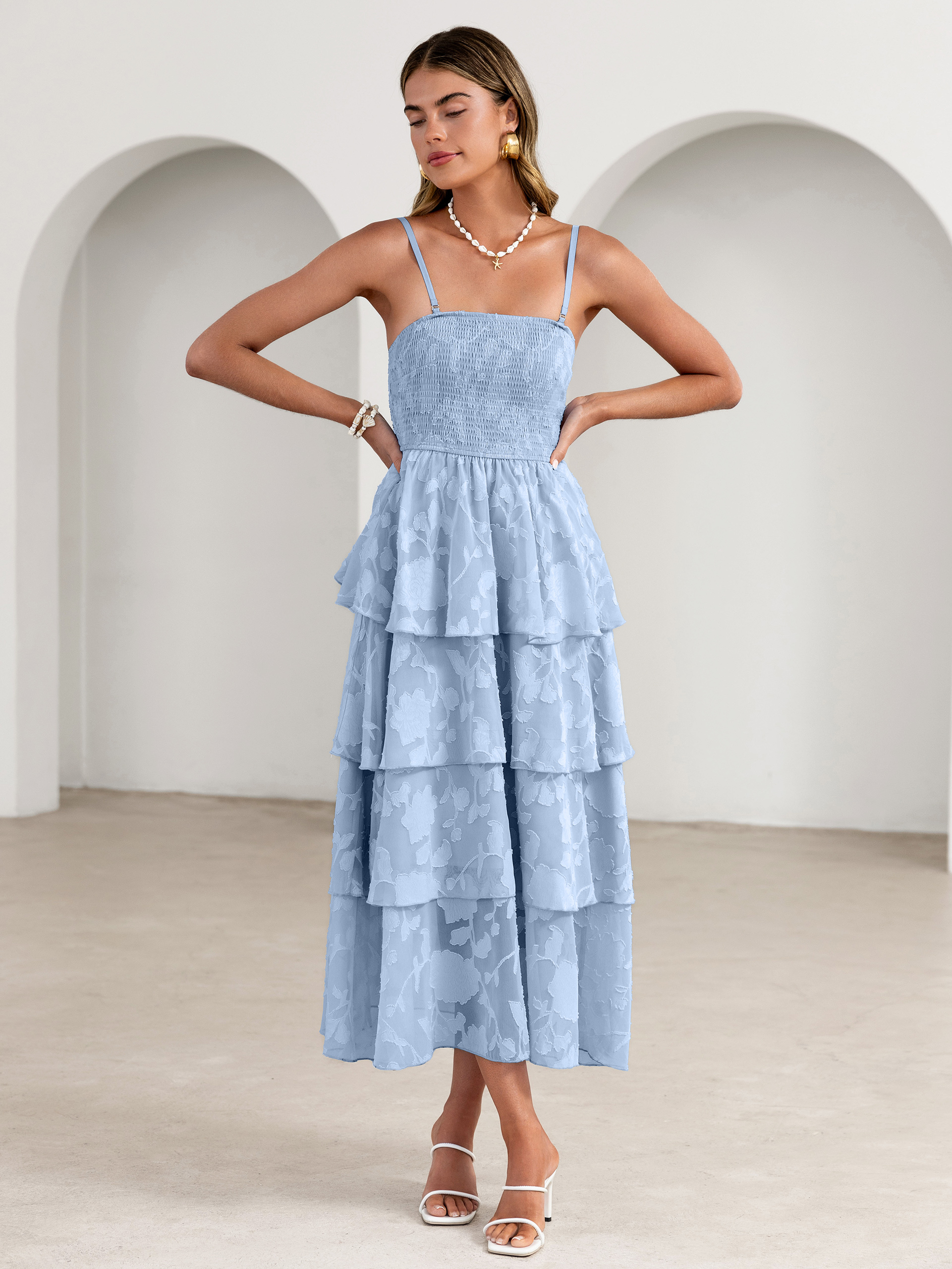 Floral Strapless Smocked Tiered Maxi Dress