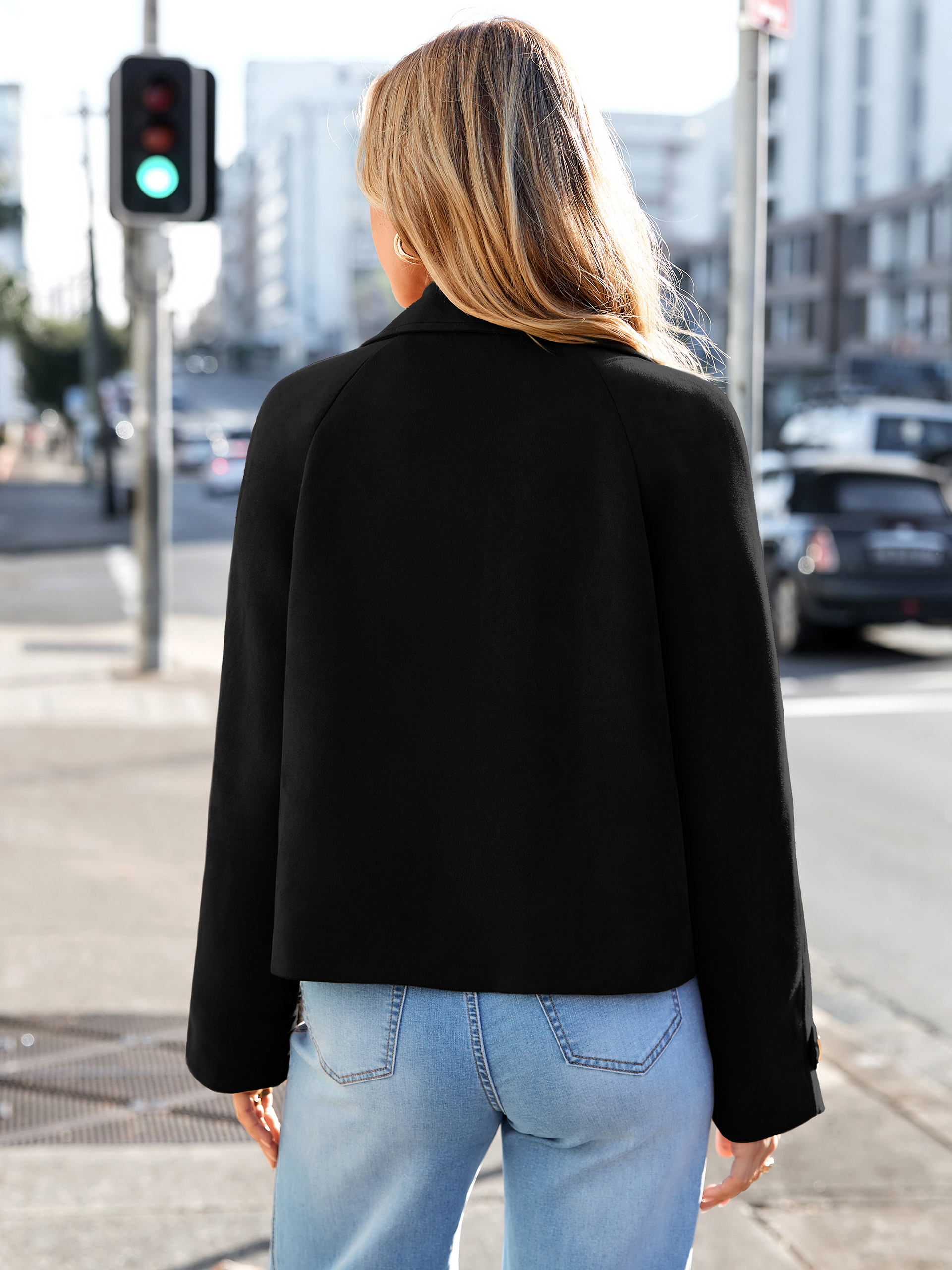 Faux Suede Notch Collar Double Breasted Jacket
