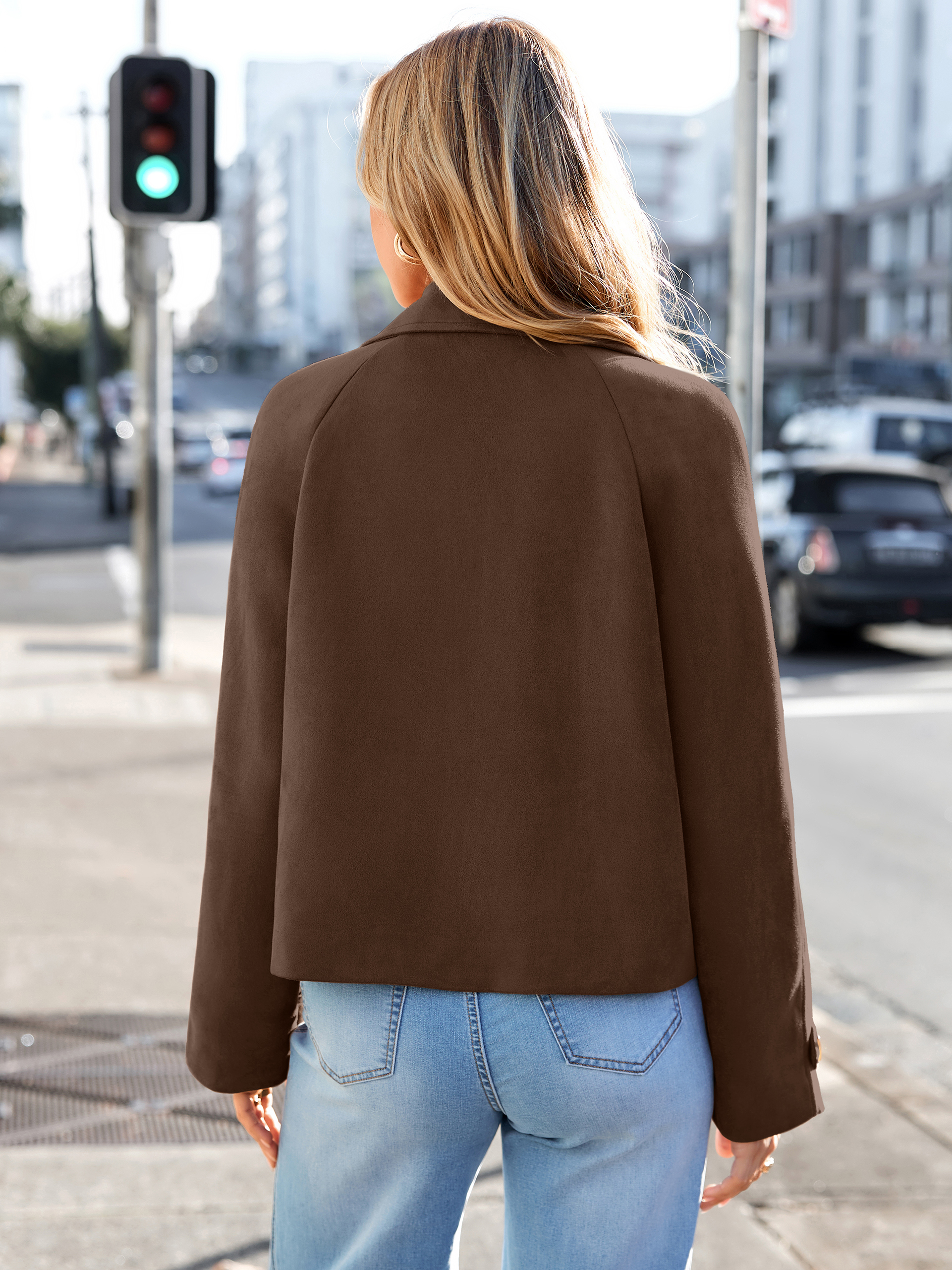 Faux Suede Notch Collar Double Breasted Jacket