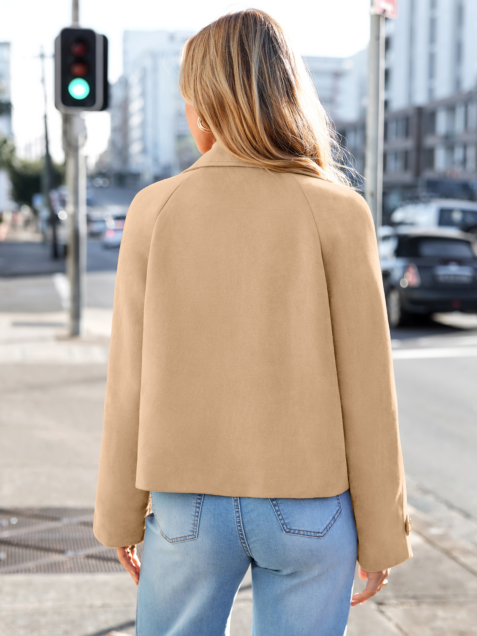 Faux Suede Notch Collar Double Breasted Jacket