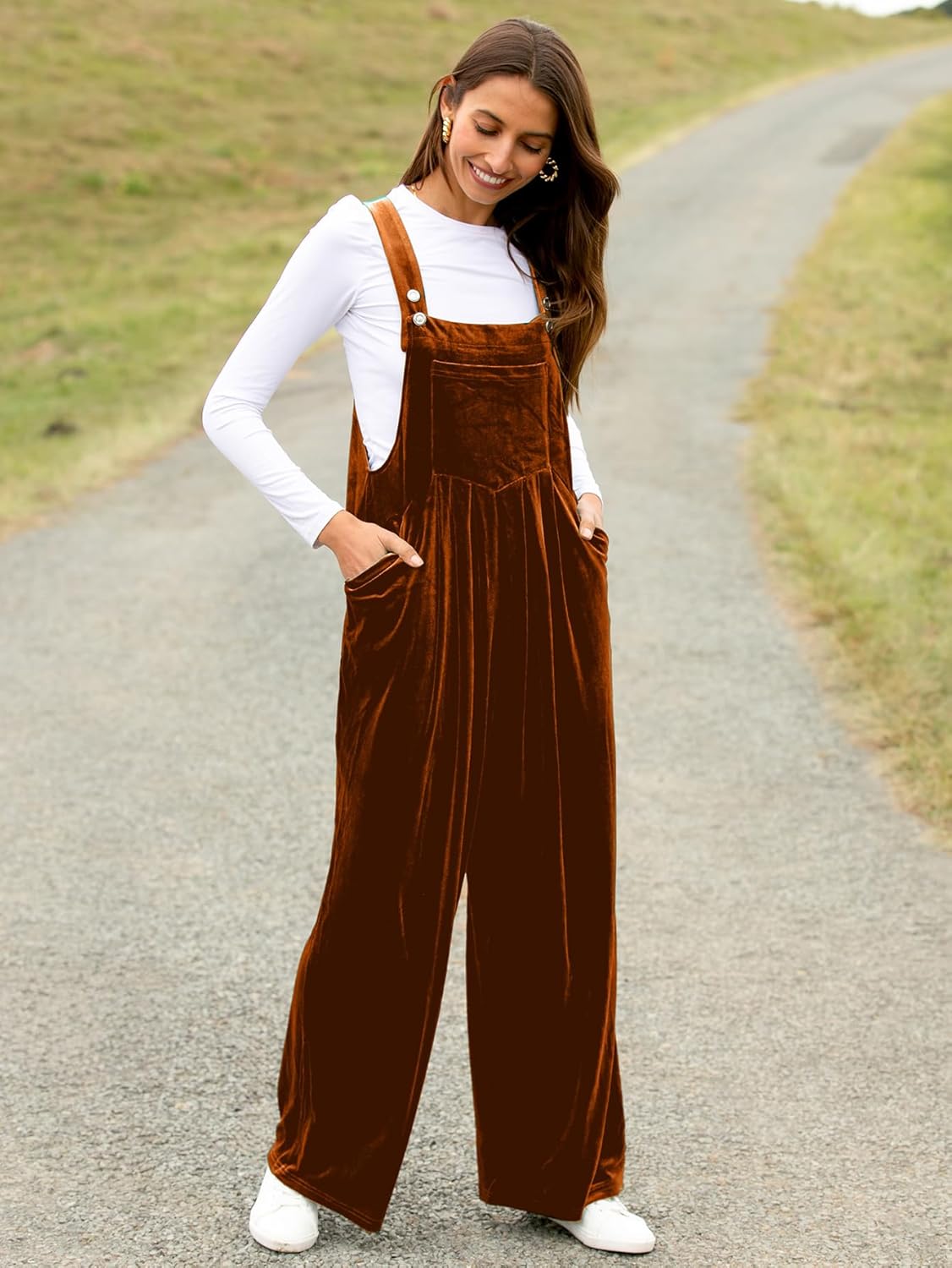 Velvet Sleeveless Square Neck Wide Leg Jumpsuit - Orange