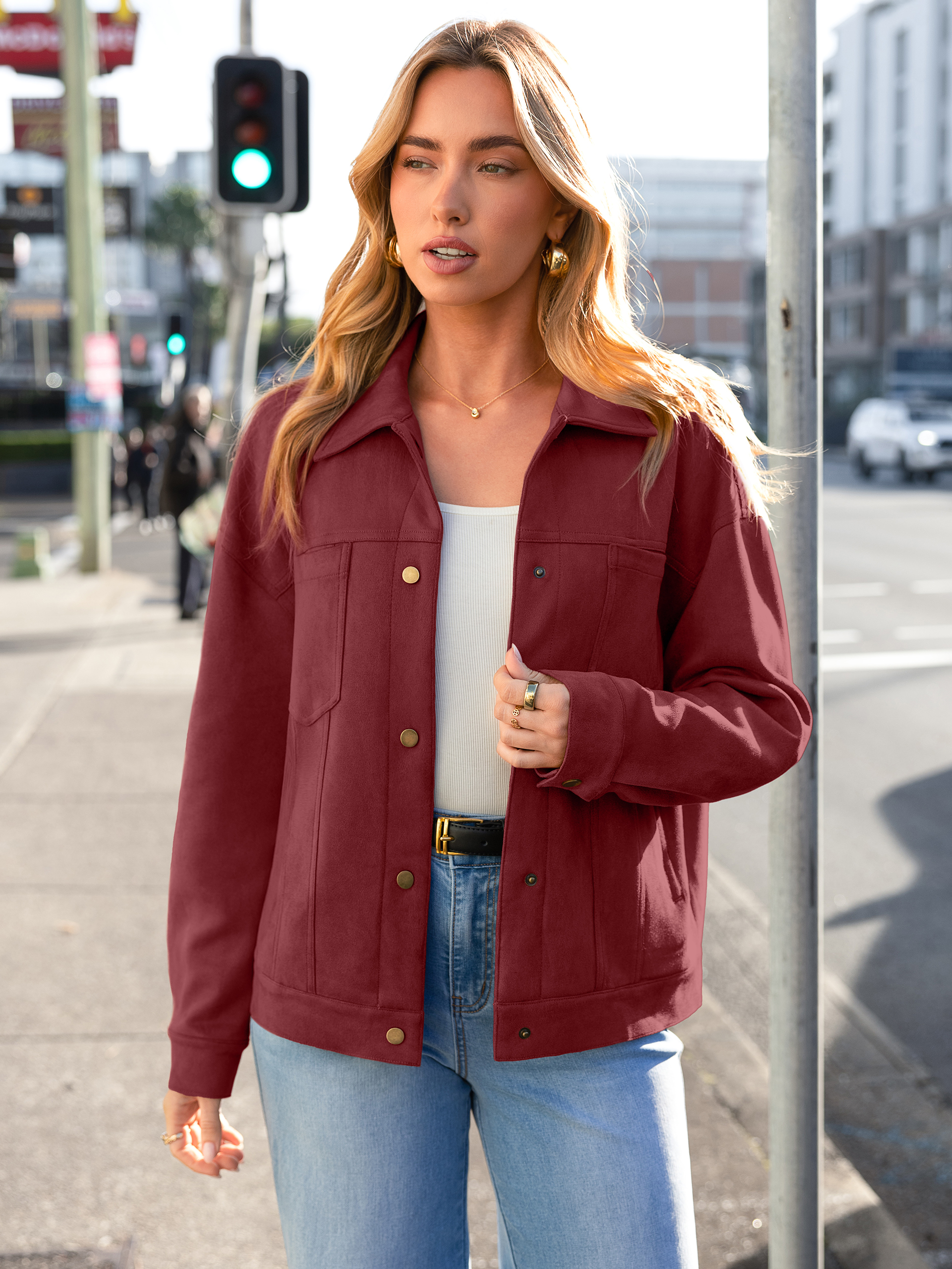 Faux Suede Button Down Cropped Jacket