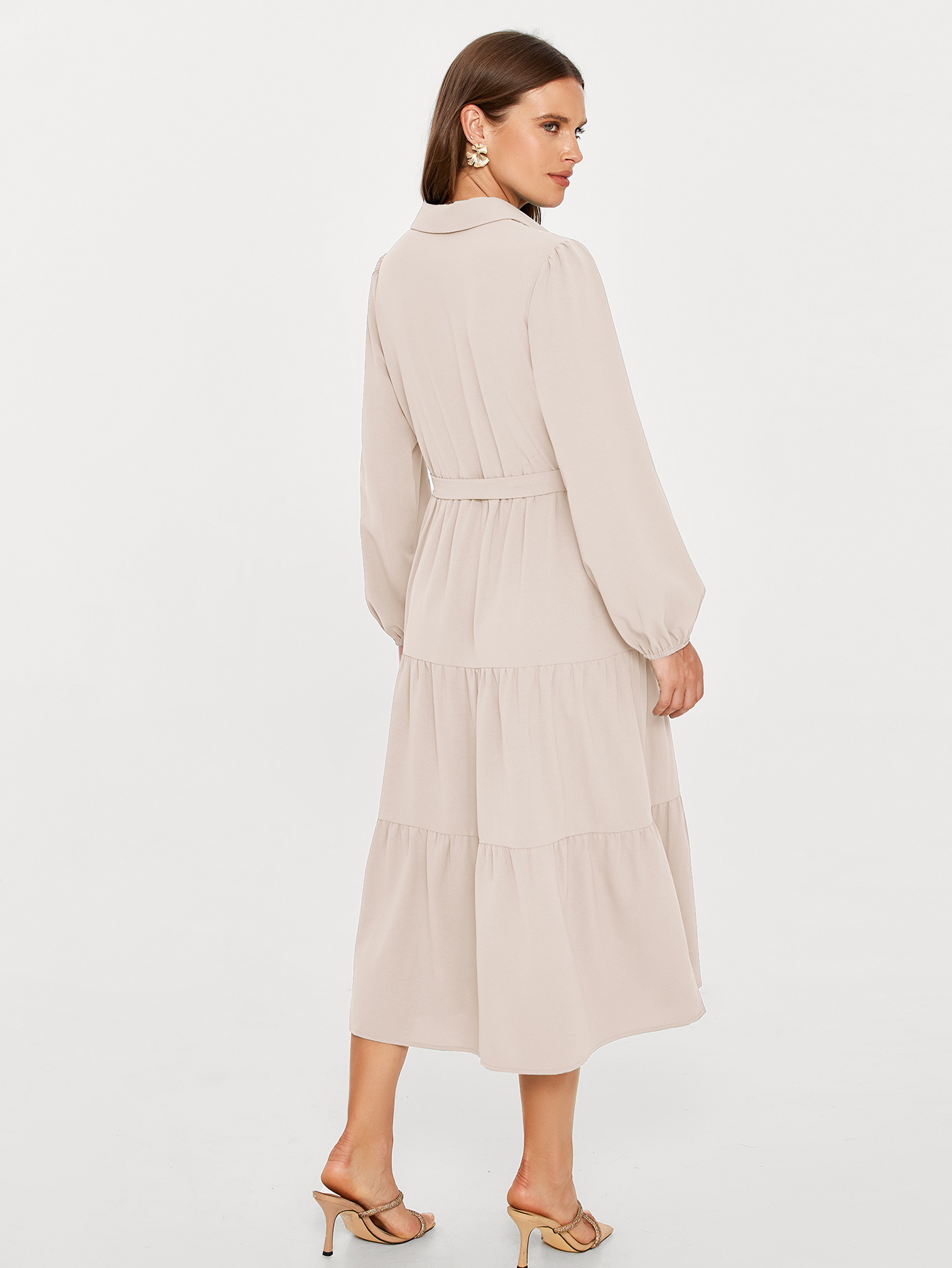 Button Up Lantern Sleeve Flowy Maxi Dress